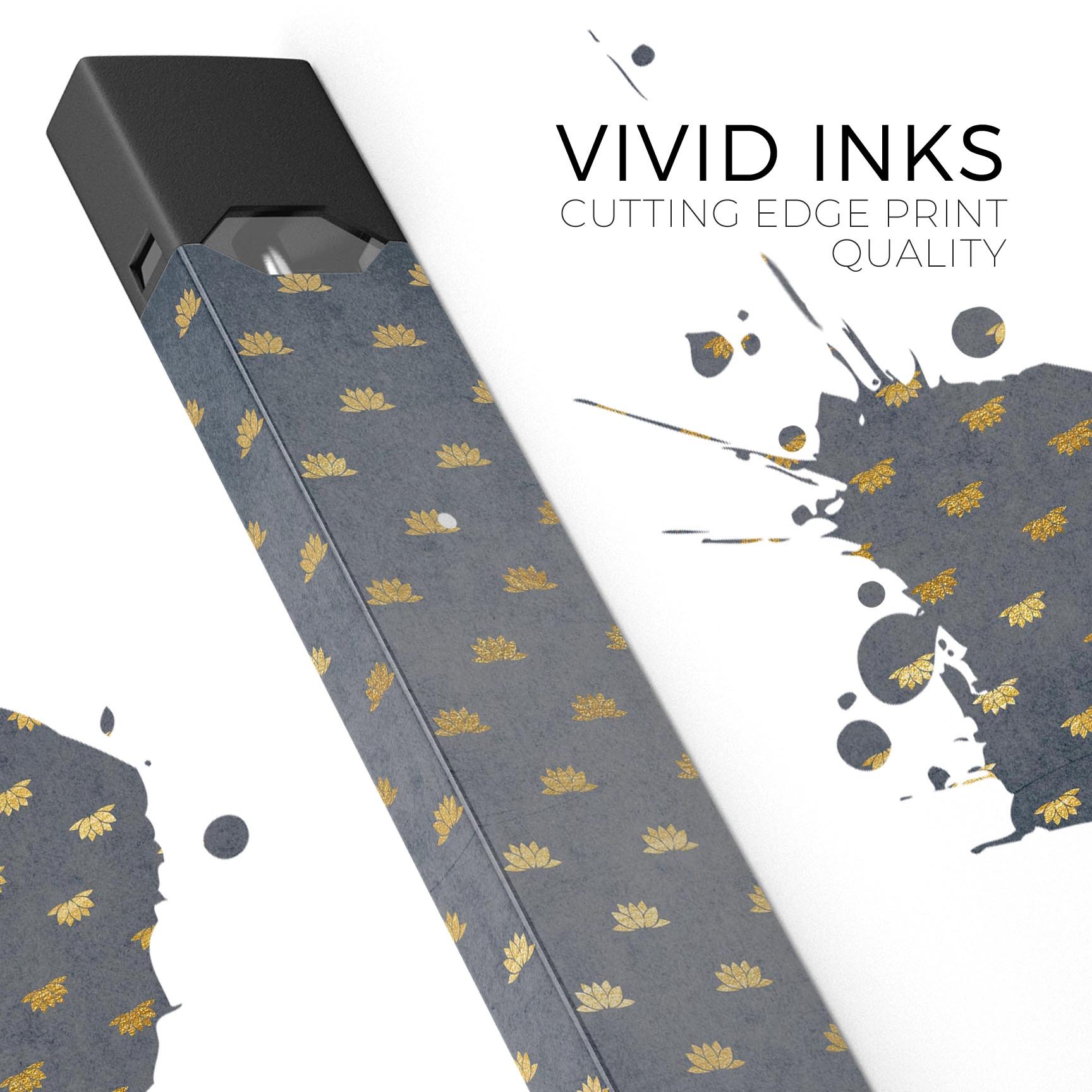 Navy Gold Foil v12 skin-wrap sticker designed for JUUL vaping device, showcasing a premium decal with a stylish finish.