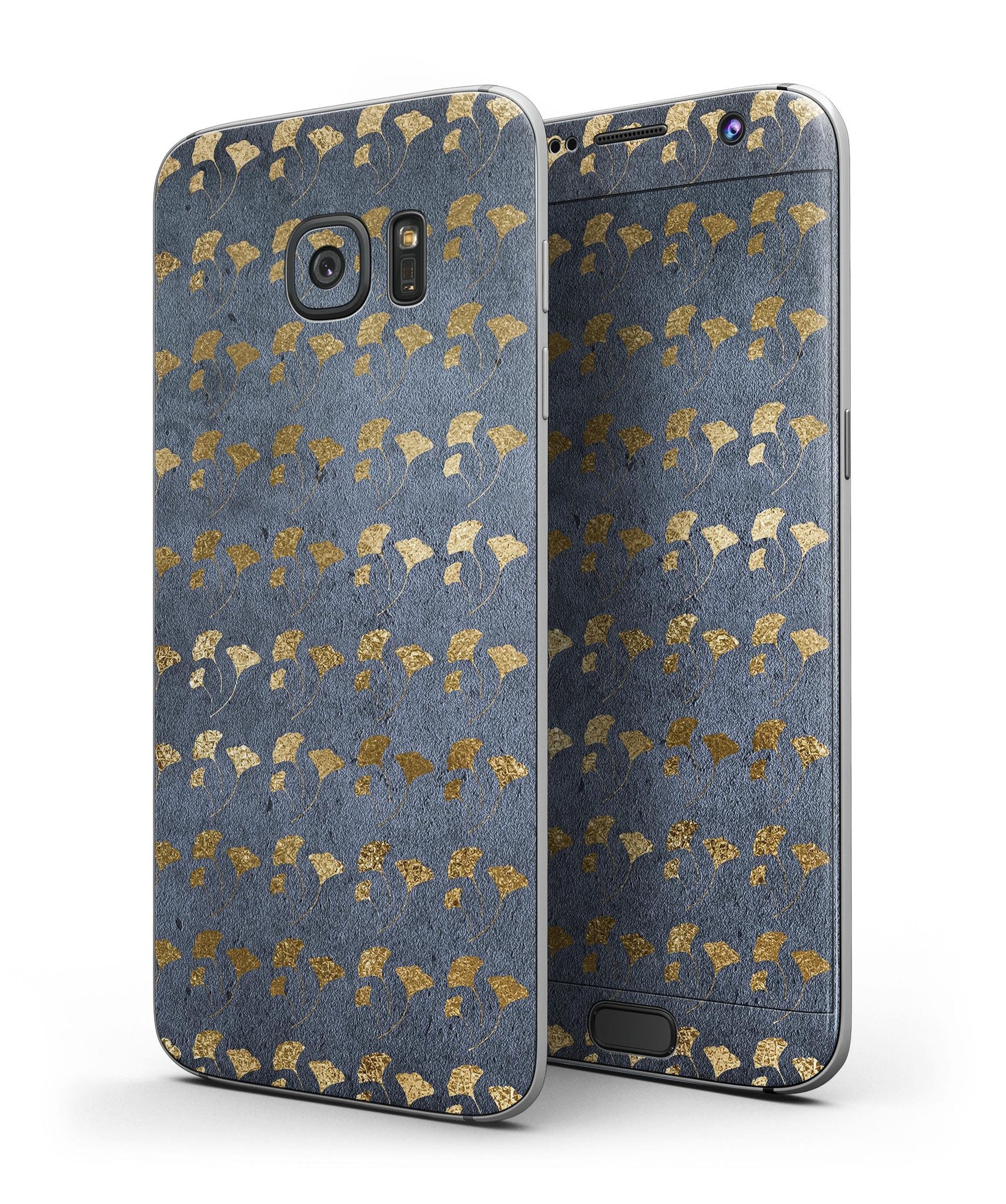 Navy Gold Foil v13 Full Body Skin-Kit for Samsung Galaxy S7, showcasing a sleek design with premium vinyl finish.