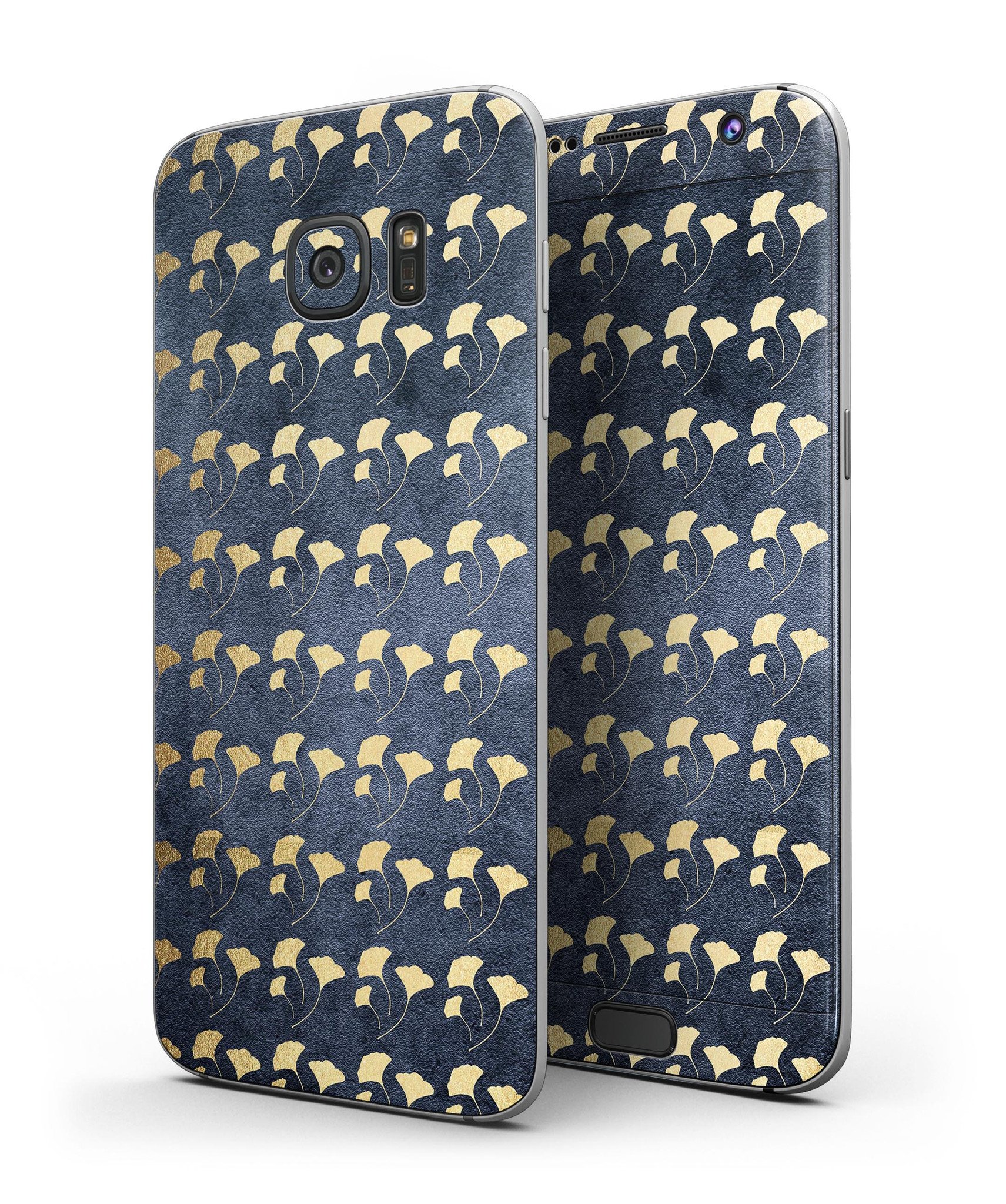 Navy Gold Foil skin kit for Samsung Galaxy S7 and S7 Edge, showcasing premium vinyl design and full-body coverage.