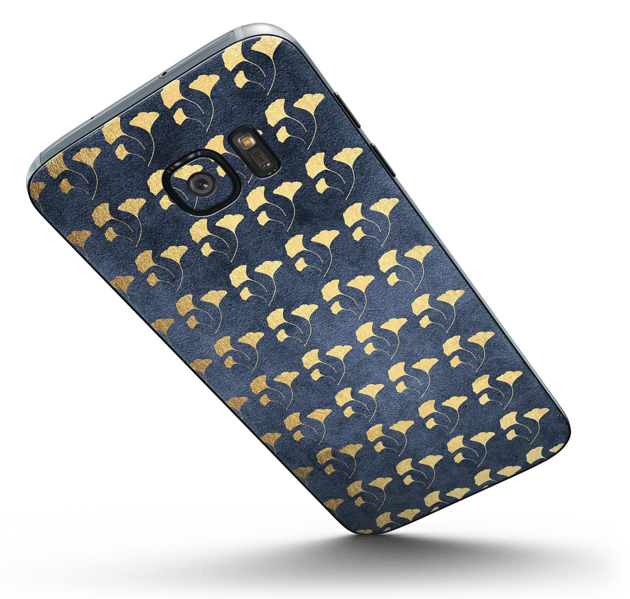 Navy Gold Foil skin kit for Samsung Galaxy S7 and S7 Edge, showcasing premium vinyl design and full-body coverage.