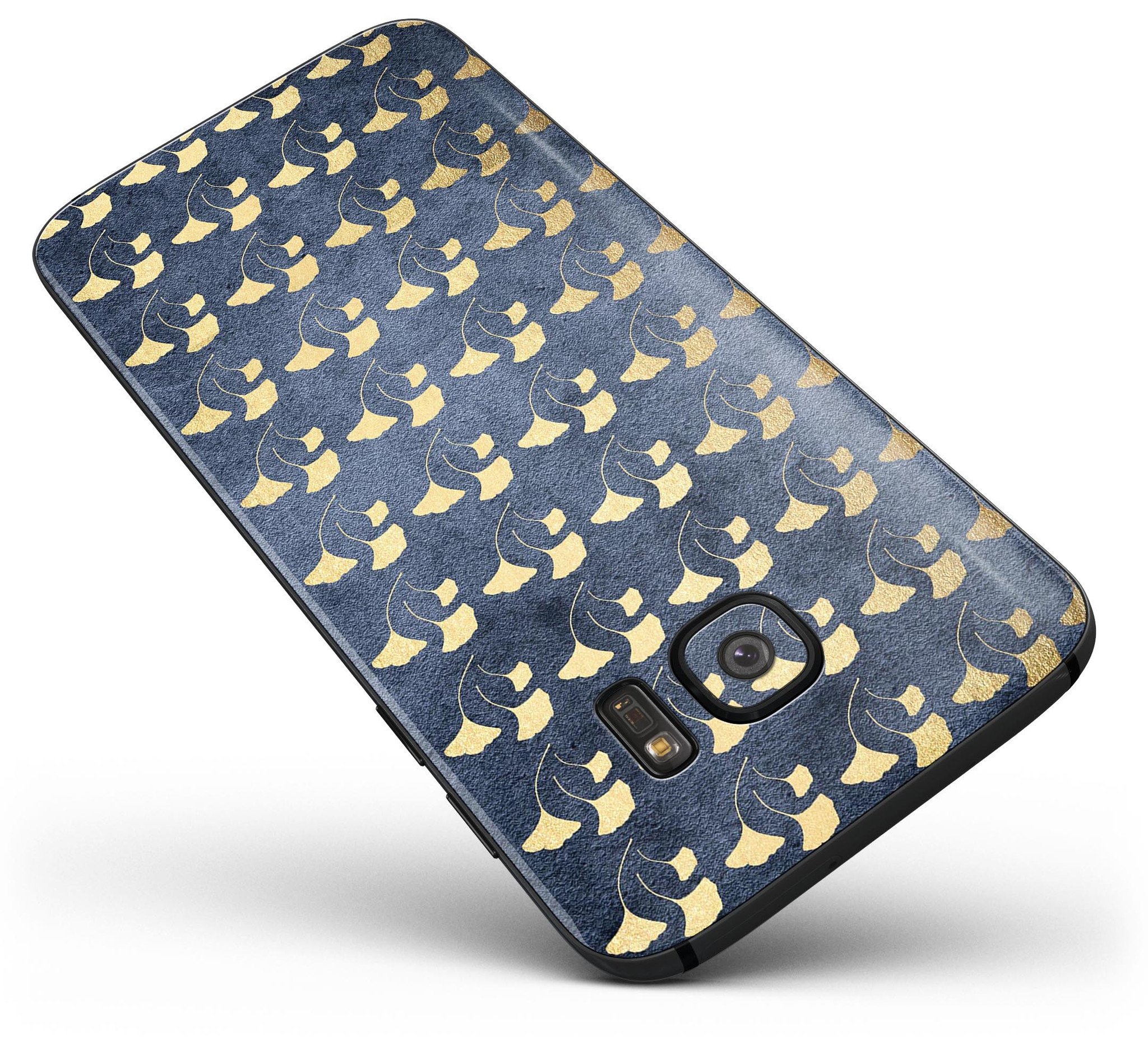 Navy Gold Foil skin kit for Samsung Galaxy S7 and S7 Edge, showcasing premium vinyl design and full-body coverage.