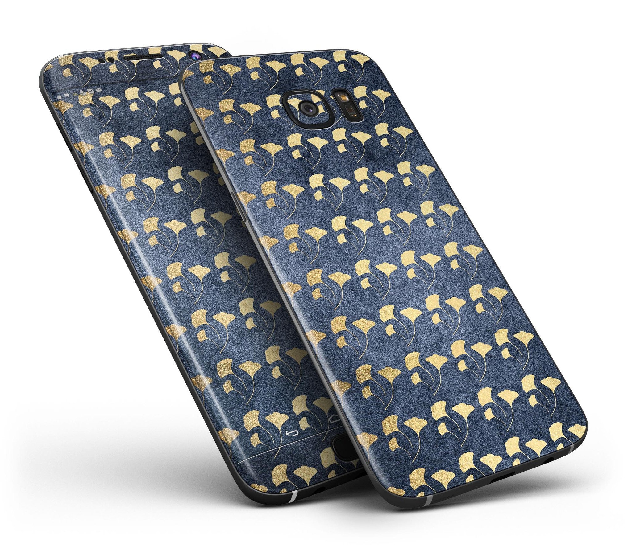 Navy Gold Foil skin kit for Samsung Galaxy S7 and S7 Edge, showcasing premium vinyl design and full-body coverage.