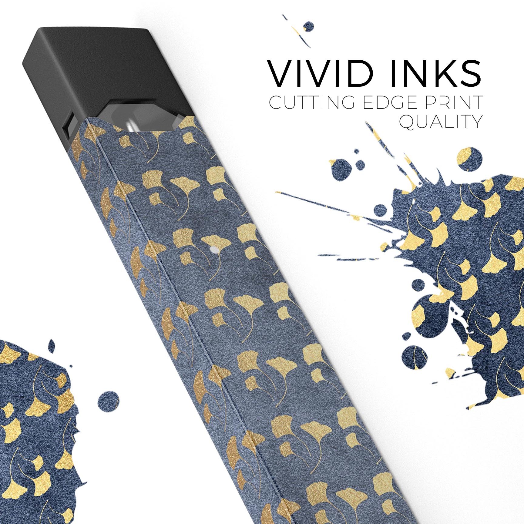 Navy Gold Foil v4 premium decal skin-wrap sticker designed for JUUL vaping device, showcasing a stylish navy and gold design.