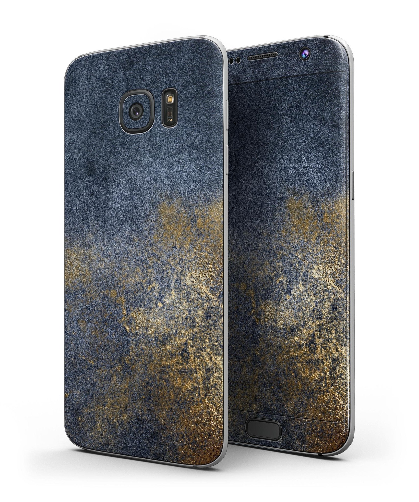 Navy Gold Foil v6 Full Body Skin-Kit for Samsung Galaxy S7, showcasing its stylish design and premium vinyl material.