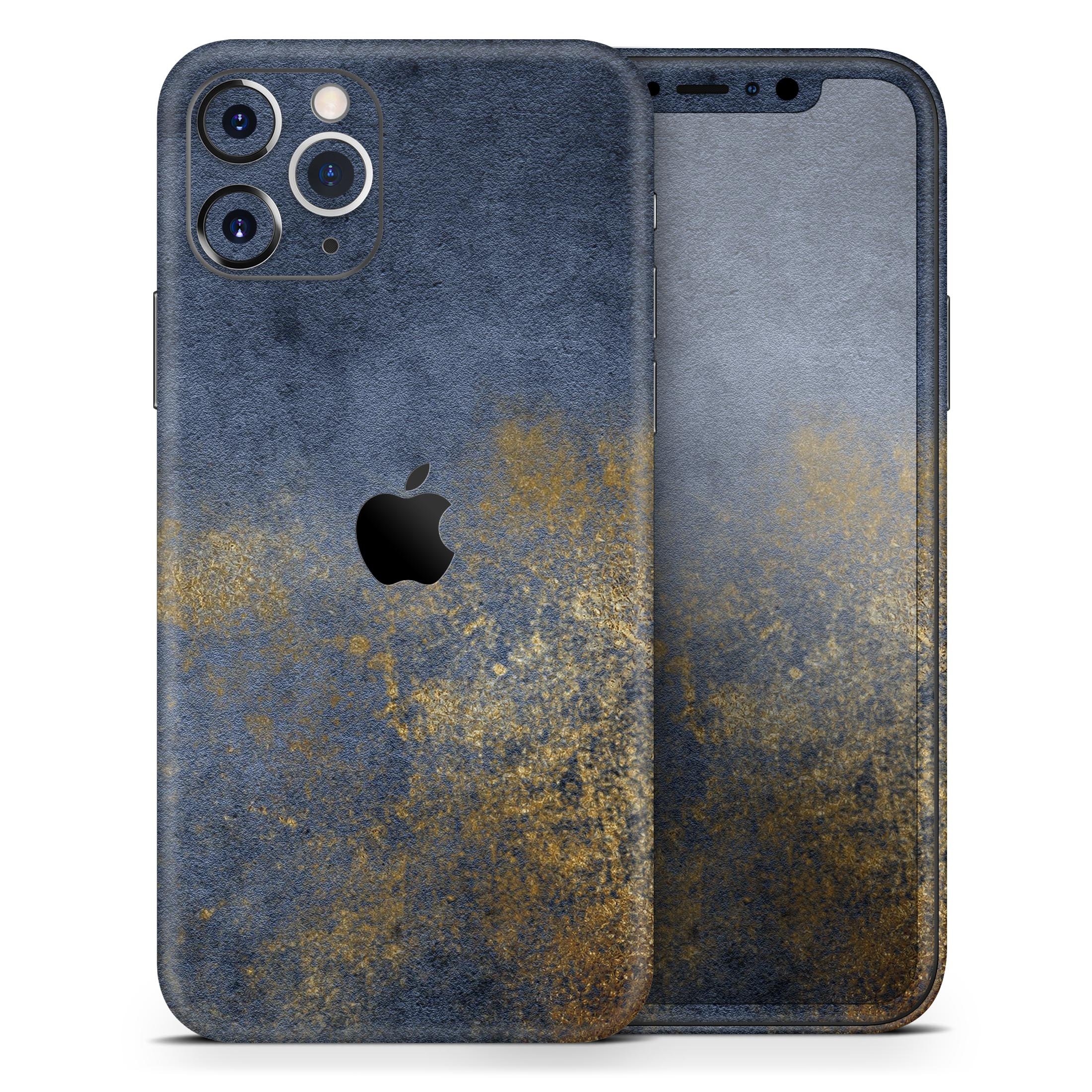 Navy Gold Foil Skin-Kit for Apple iPhone 14 and 13, showcasing a stylish design with premium vinyl finish.