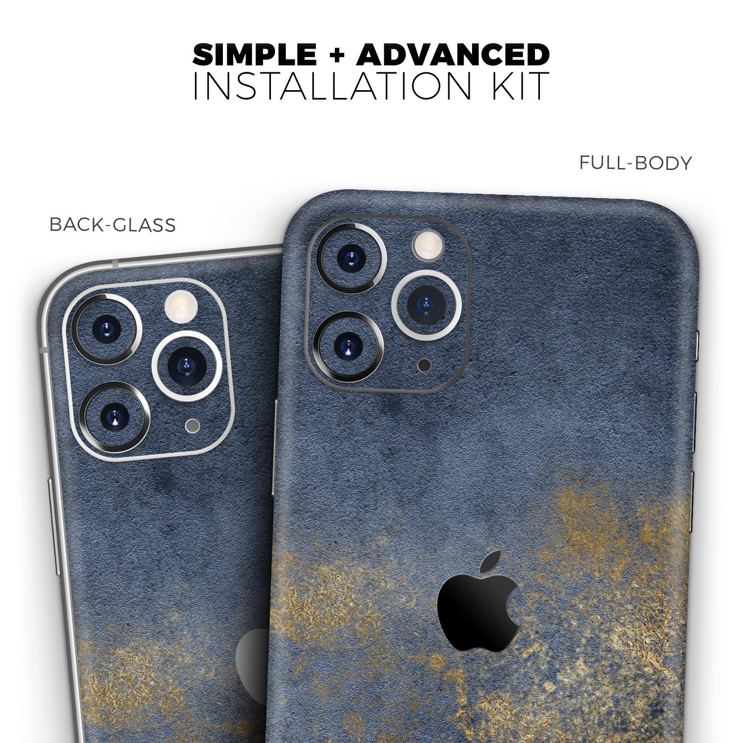 Navy Gold Foil Skin-Kit for Apple iPhone 14 and 13, showcasing a stylish design with premium vinyl finish.