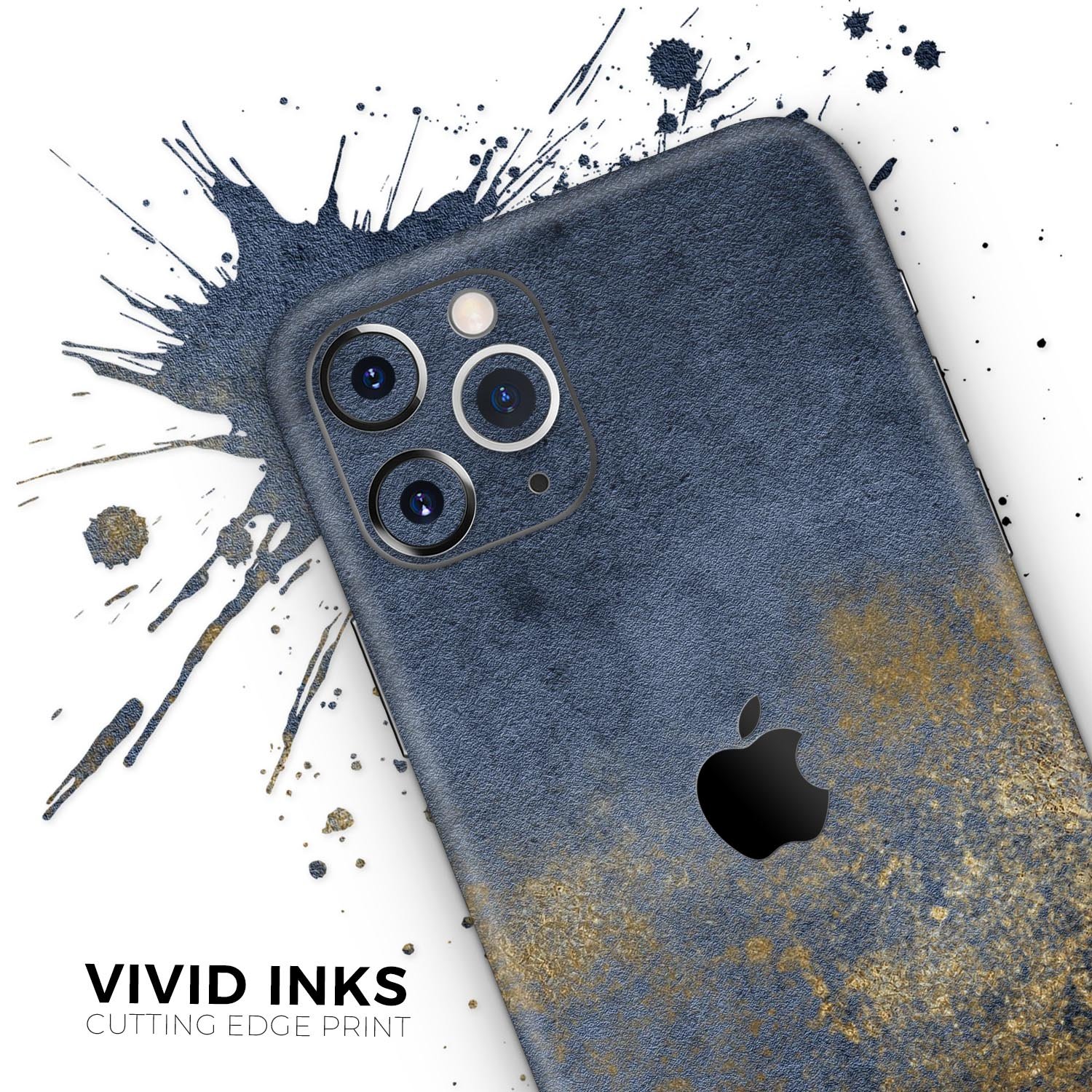 Navy Gold Foil Skin-Kit for Apple iPhone 14 and 13, showcasing a stylish design with premium vinyl finish.