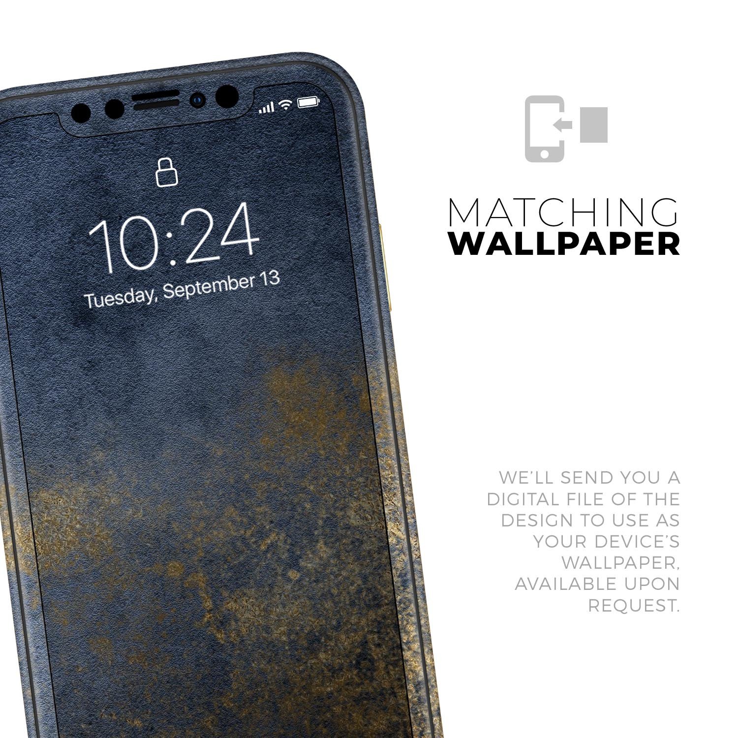 Navy Gold Foil Skin-Kit for Apple iPhone 14 and 13, showcasing a stylish design with premium vinyl finish.