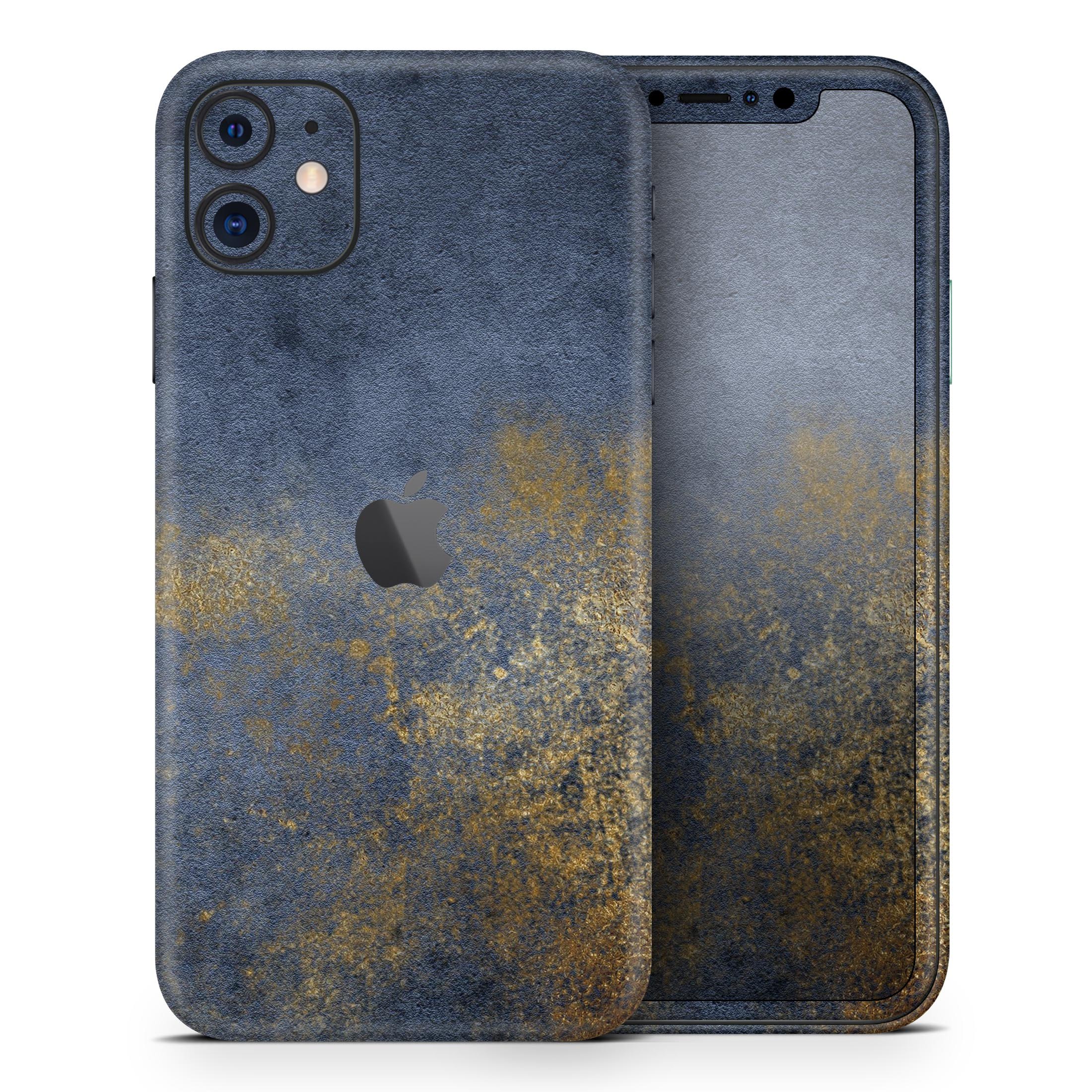 Navy Gold Foil Skin-Kit for Apple iPhone 14 and 13, showcasing a stylish design with premium vinyl finish.