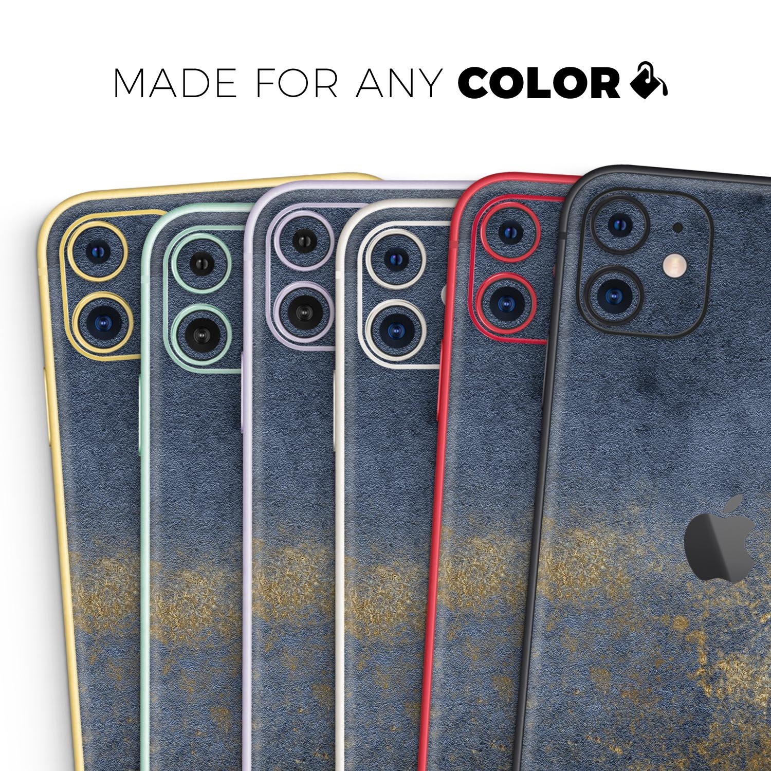 Navy Gold Foil Skin-Kit for Apple iPhone 14 and 13, showcasing a stylish design with premium vinyl finish.