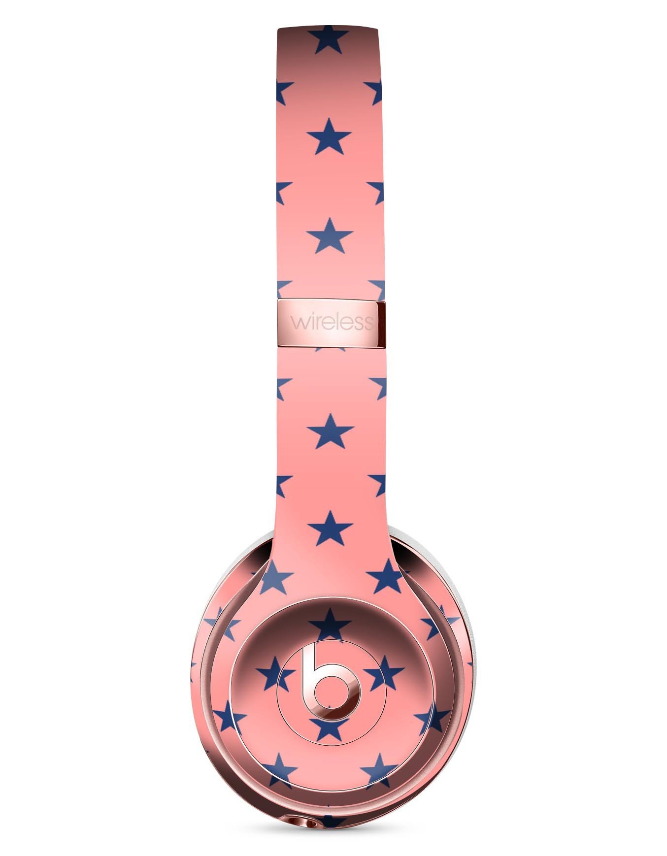 Navy Stars Over Coral Pattern Full-Body Skin Kit for Beats by Dre Solo 3 Wireless Headphones, showcasing vibrant colors and stylish design.