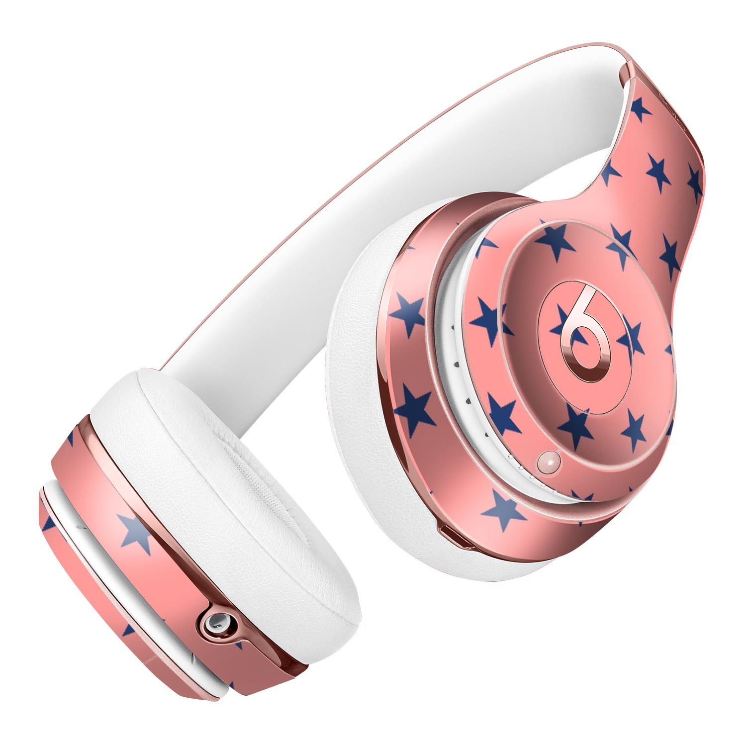 Navy Stars Over Coral Pattern Full-Body Skin Kit for Beats by Dre Solo 3 Wireless Headphones, showcasing vibrant colors and stylish design.