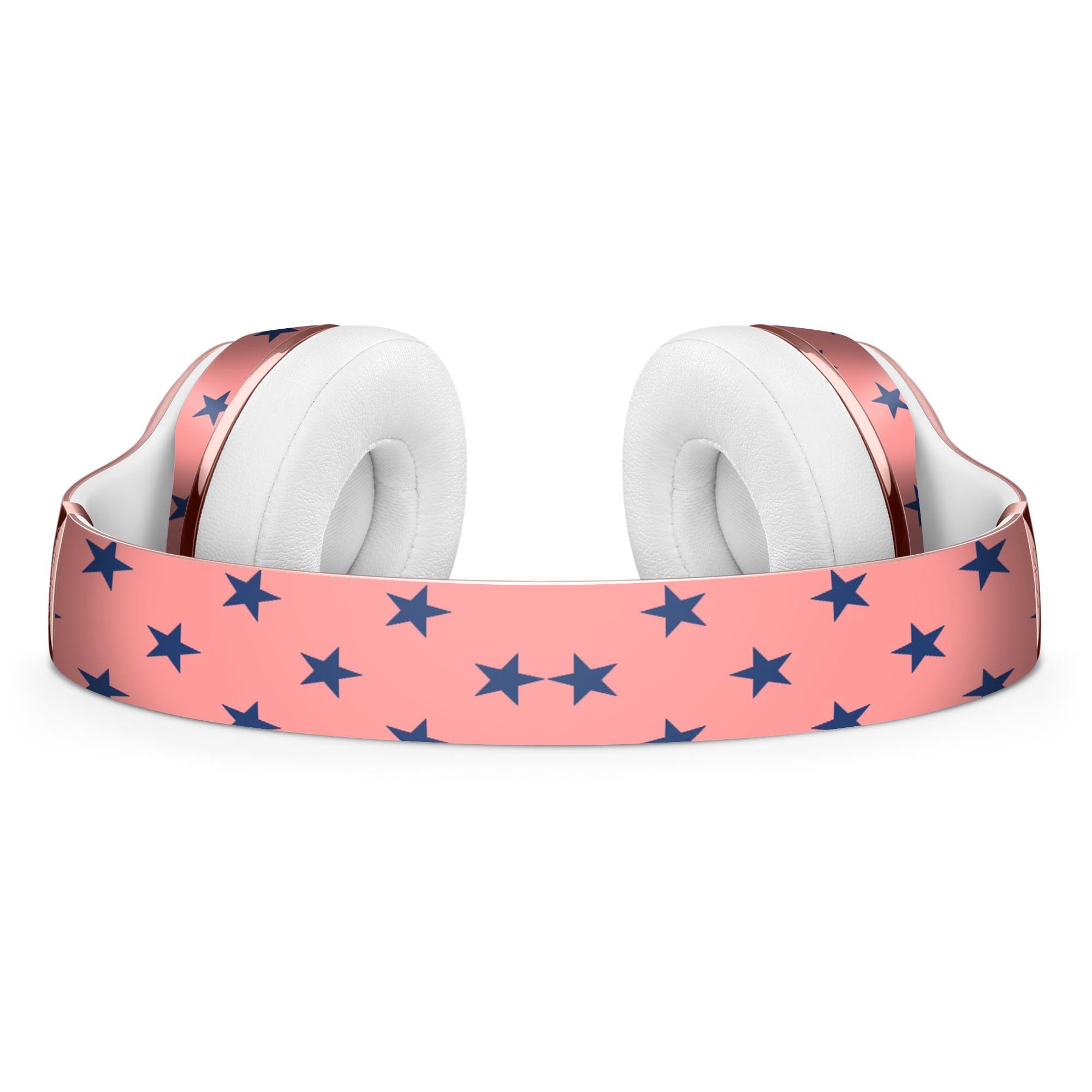 Navy Stars Over Coral Pattern Full-Body Skin Kit for Beats by Dre Solo 3 Wireless Headphones, showcasing vibrant colors and stylish design.