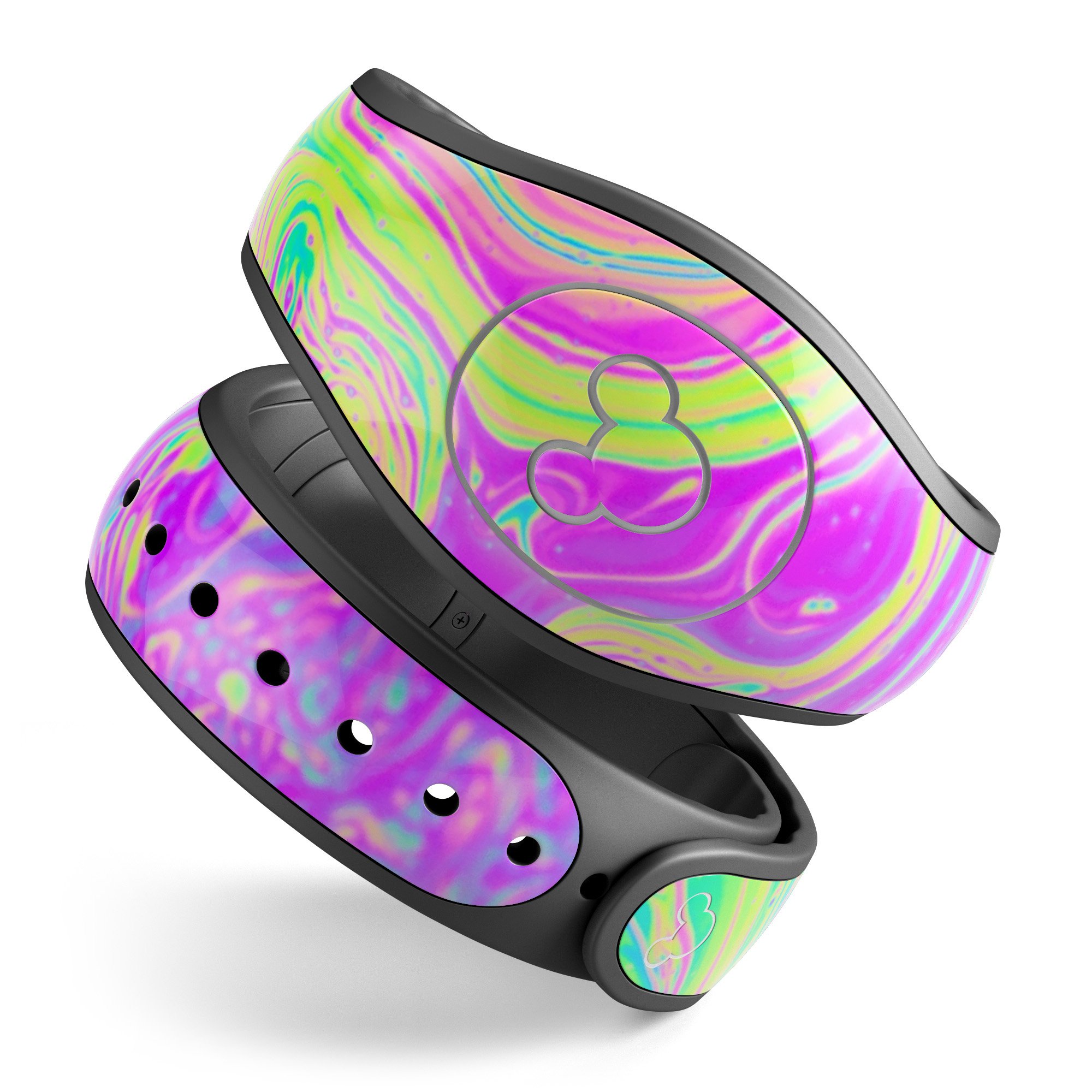 Neon Color Fusion decal skin wrap kit for Disney Magic Band showcasing vibrant colors and trendy designs.