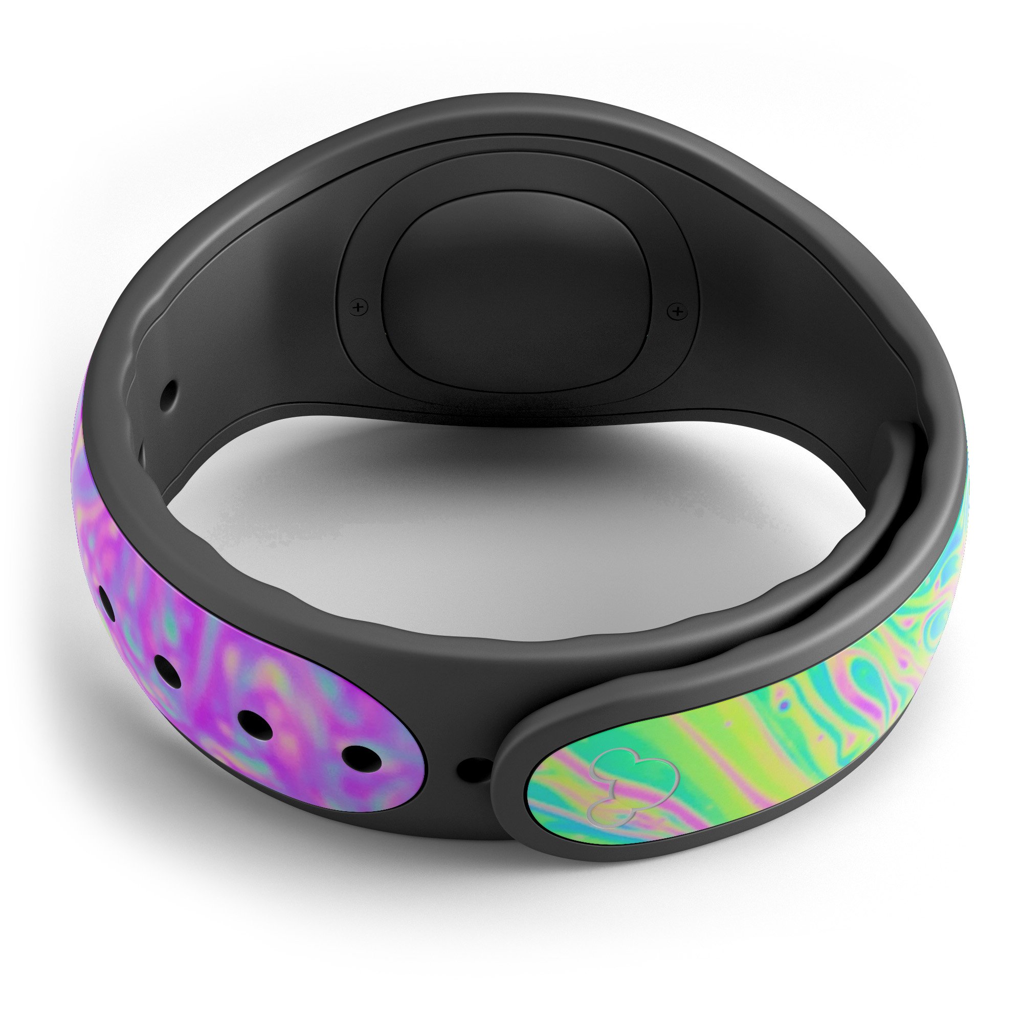 Neon Color Fusion decal skin wrap kit for Disney Magic Band showcasing vibrant colors and trendy designs.