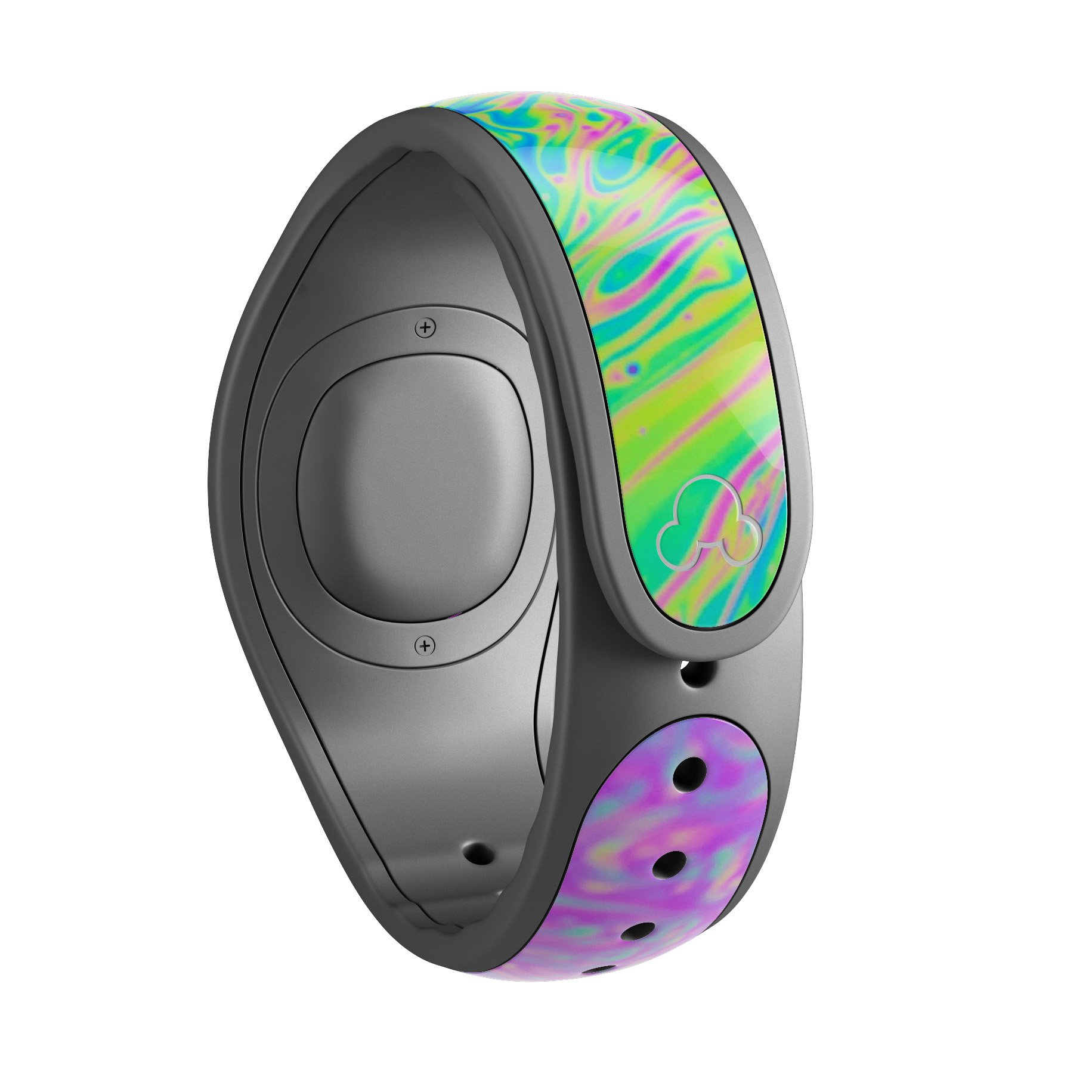 Neon Color Fusion decal skin wrap kit for Disney Magic Band showcasing vibrant colors and trendy designs.