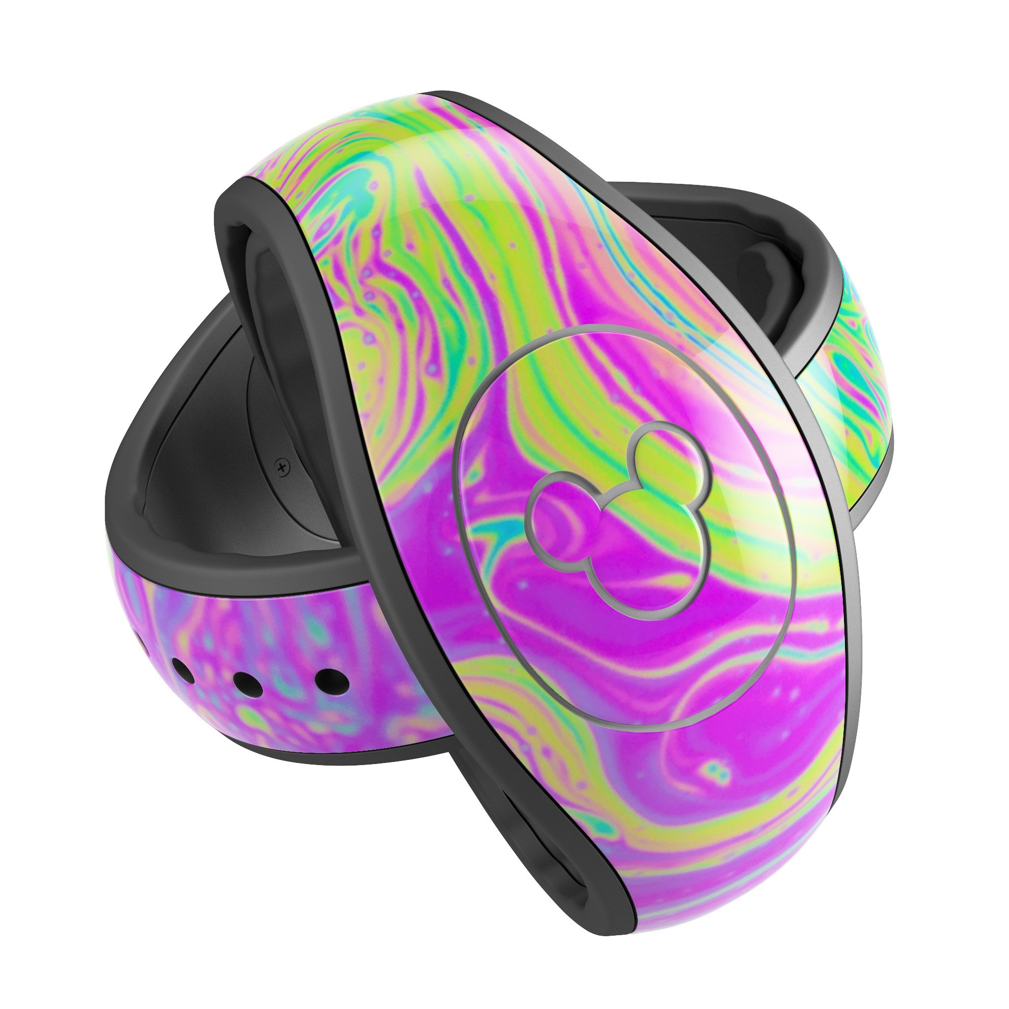 Neon Color Fusion decal skin wrap kit for Disney Magic Band showcasing vibrant colors and trendy designs.