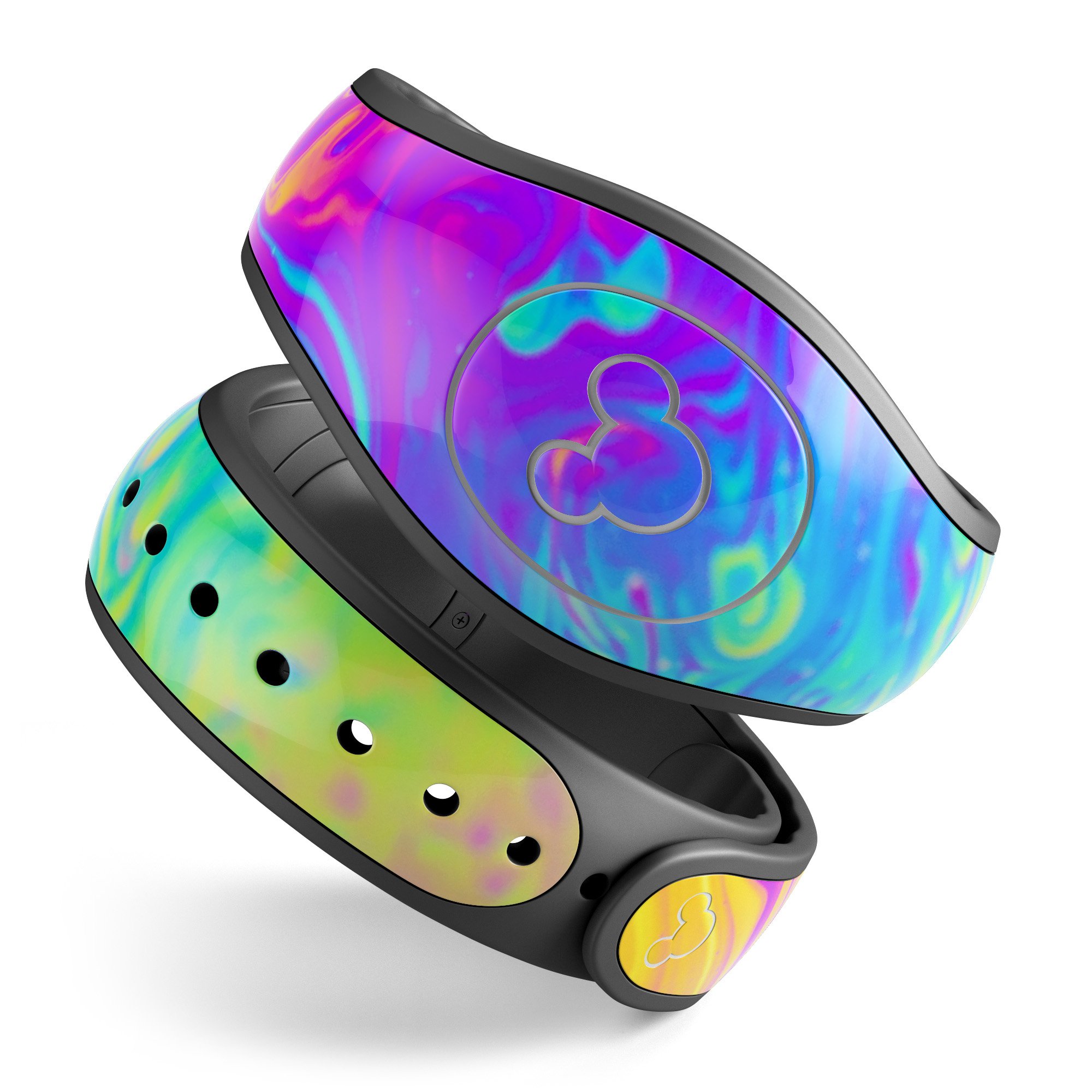 Neon Color Fusion V2 decal skin wrap kit for Disney Magic Band, showcasing vibrant colors and trendy designs.