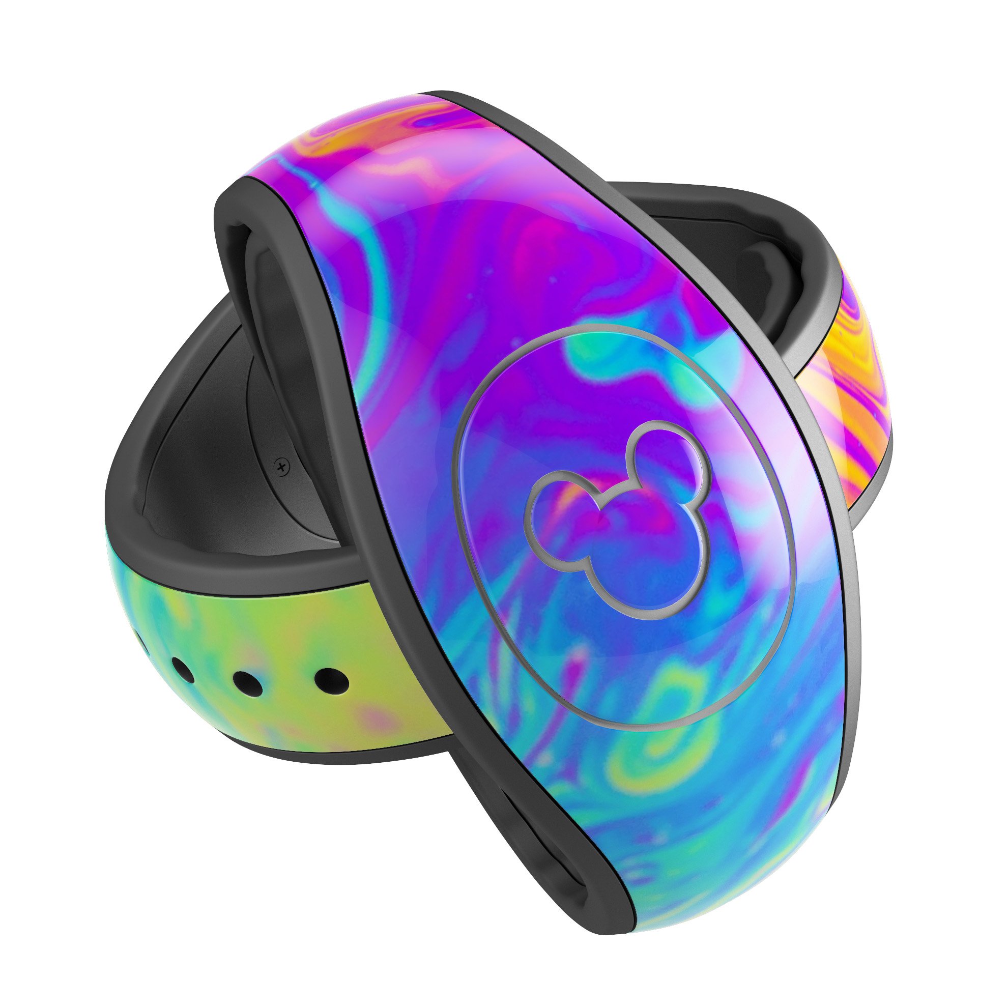 Neon Color Fusion V2 decal skin wrap kit for Disney Magic Band, showcasing vibrant colors and trendy designs.