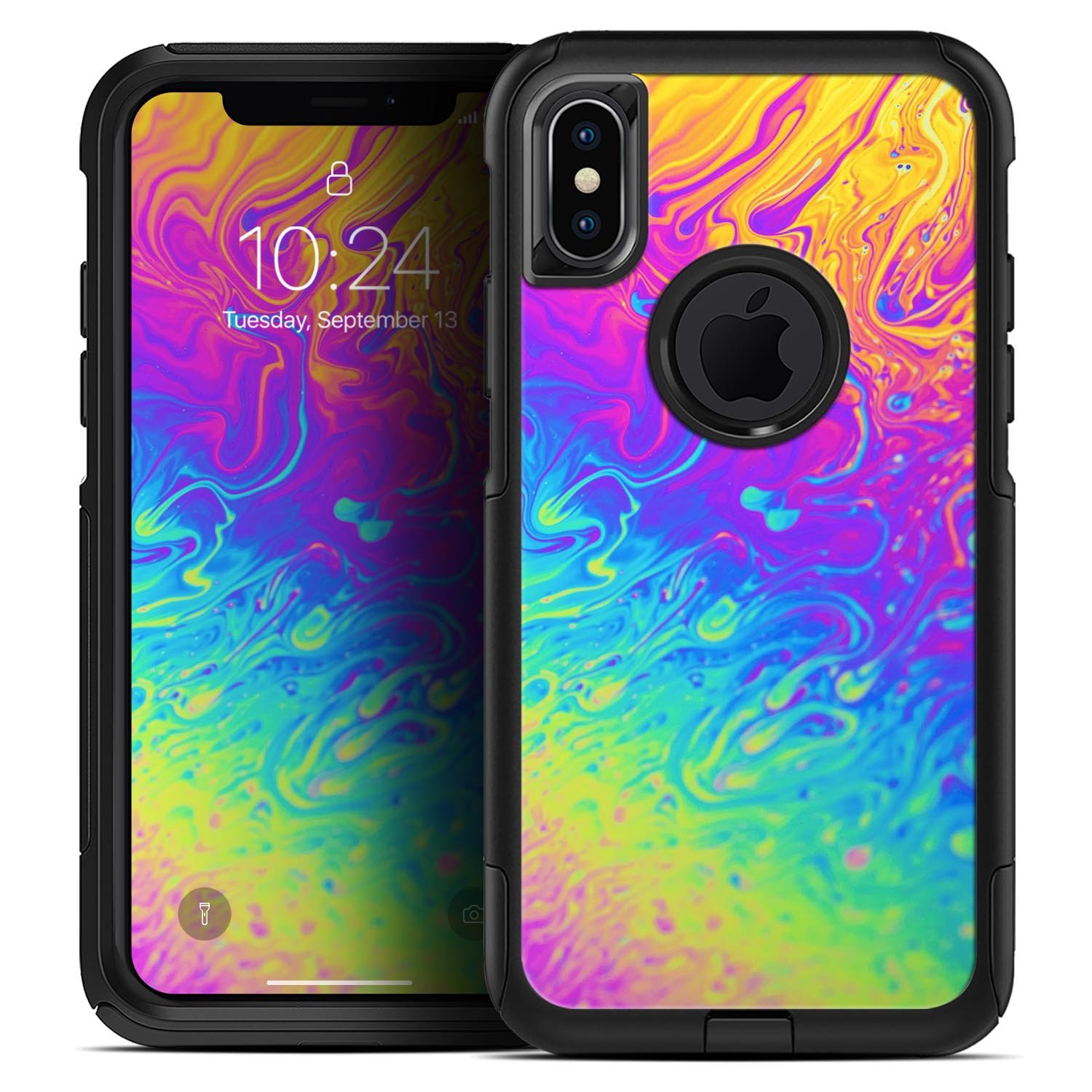 Neon Color Fusion V2 Skin Kit for iPhone OtterBox Cases featuring vibrant colors and dual-layer protection.