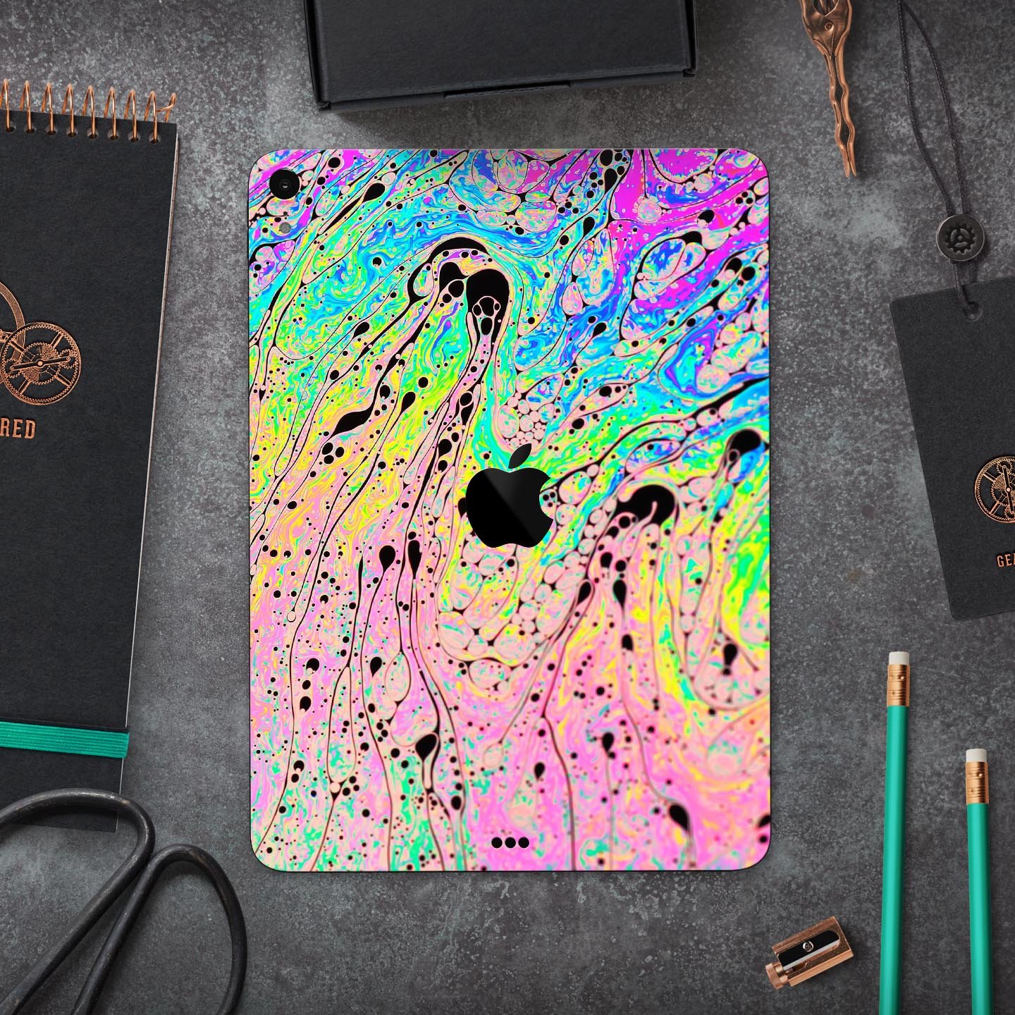 Neon Color Fusion V3 Full Body Skin Decal for Apple iPad Pro showcasing vibrant colors and sleek design.