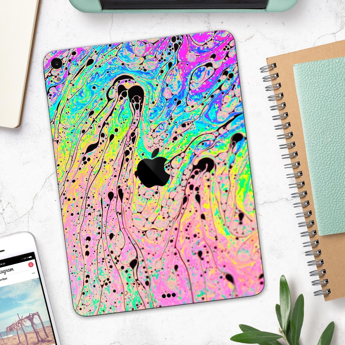 Neon Color Fusion V3 Full Body Skin Decal for Apple iPad Pro showcasing vibrant colors and sleek design.