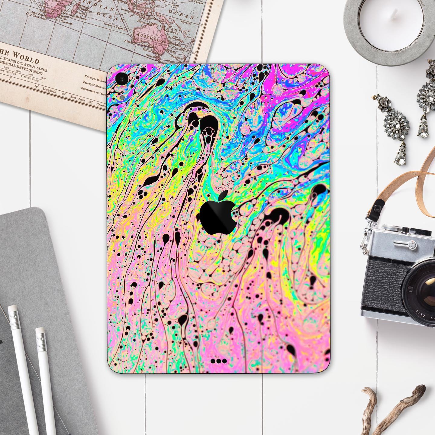 Neon Color Fusion V3 Full Body Skin Decal for Apple iPad Pro showcasing vibrant colors and sleek design.