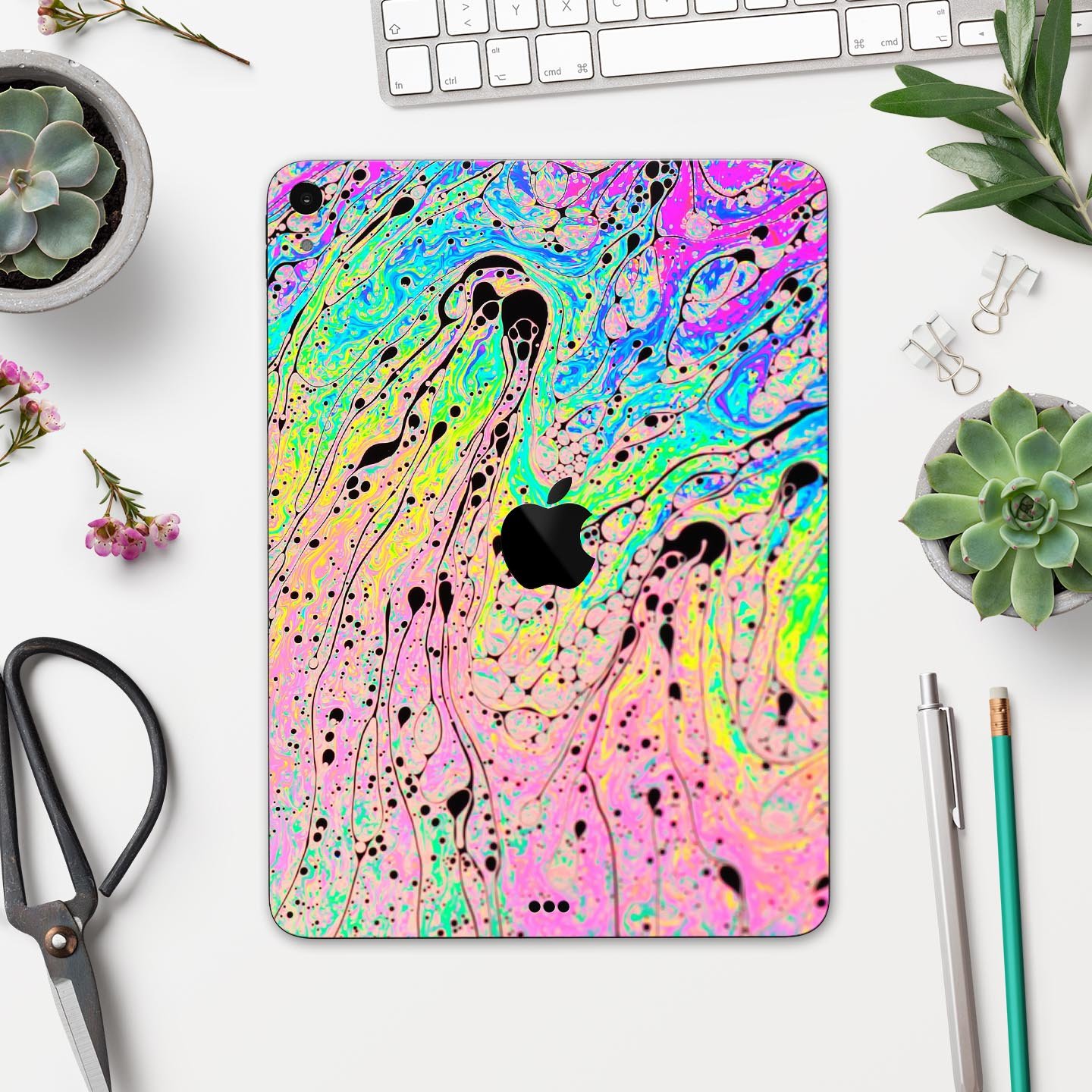 Neon Color Fusion V3 Full Body Skin Decal for Apple iPad Pro showcasing vibrant colors and sleek design.