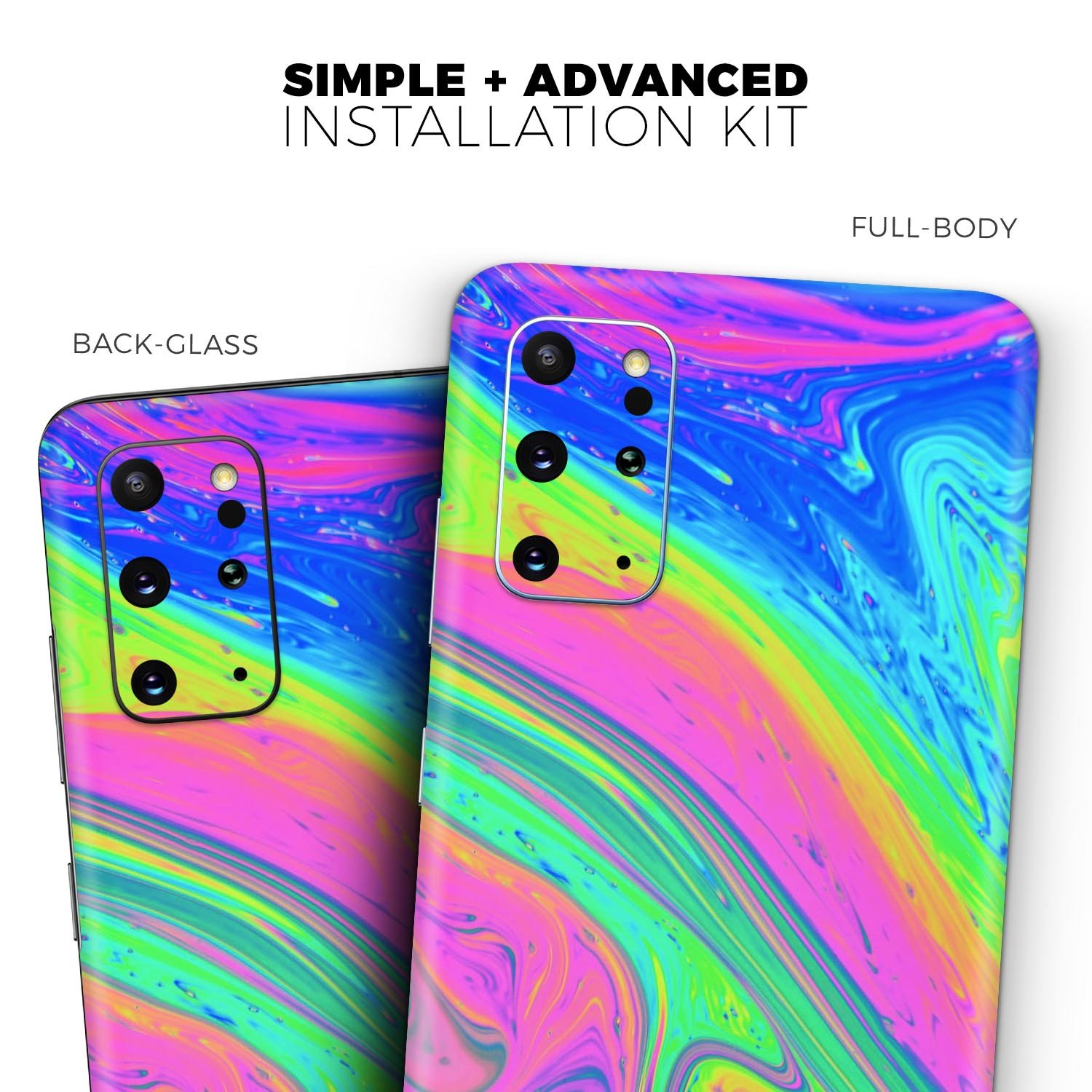 Neon Color Fusion V3 Skin-Kit for Samsung Galaxy S20 showcasing vibrant colors and sleek design.