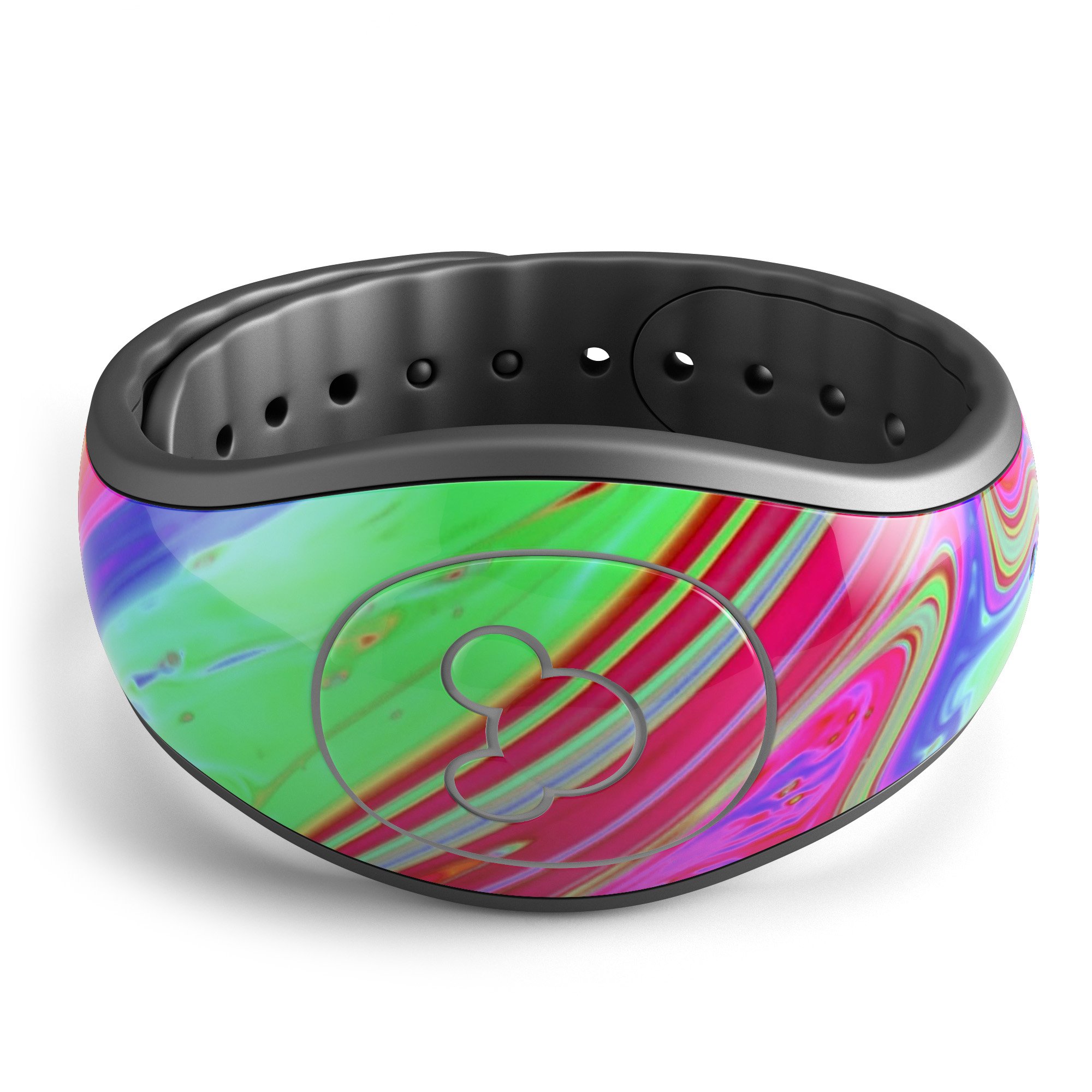 Neon Color Fusion V8 decal skin wrap kit for Disney Magic Band, showcasing vibrant colors and trendy designs.