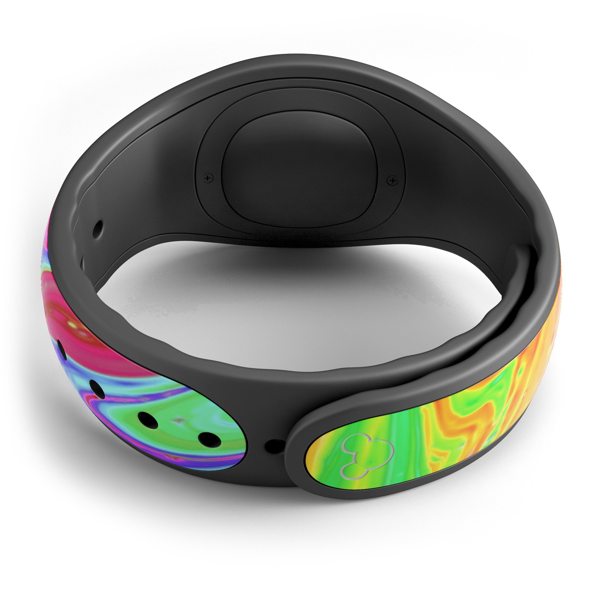 Neon Color Fusion V8 decal skin wrap kit for Disney Magic Band, showcasing vibrant colors and trendy designs.