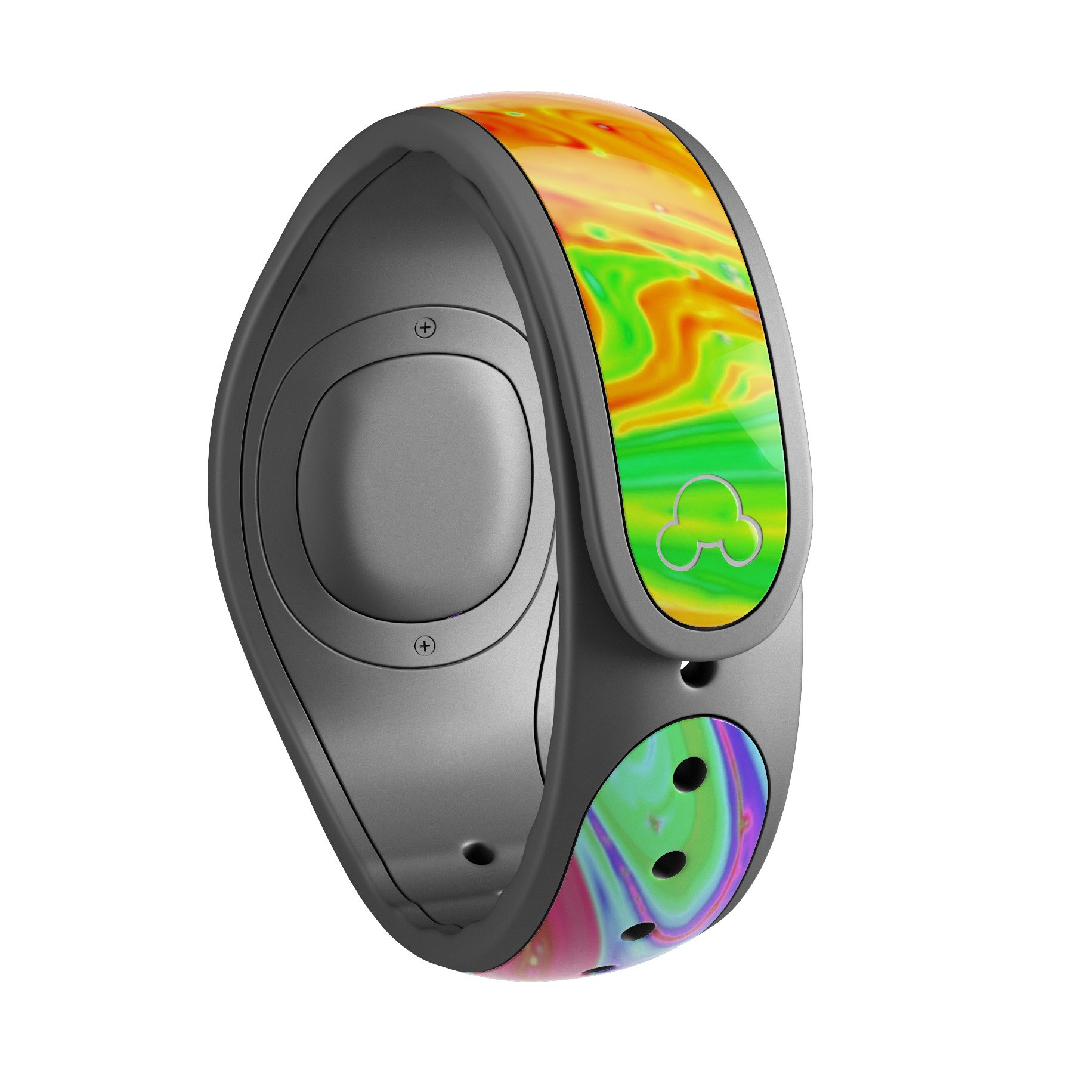 Neon Color Fusion V8 decal skin wrap kit for Disney Magic Band, showcasing vibrant colors and trendy designs.