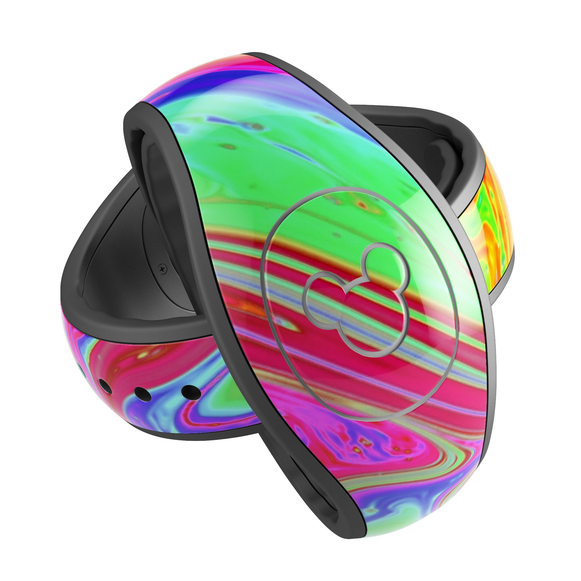 Neon Color Fusion V8 decal skin wrap kit for Disney Magic Band, showcasing vibrant colors and trendy designs.