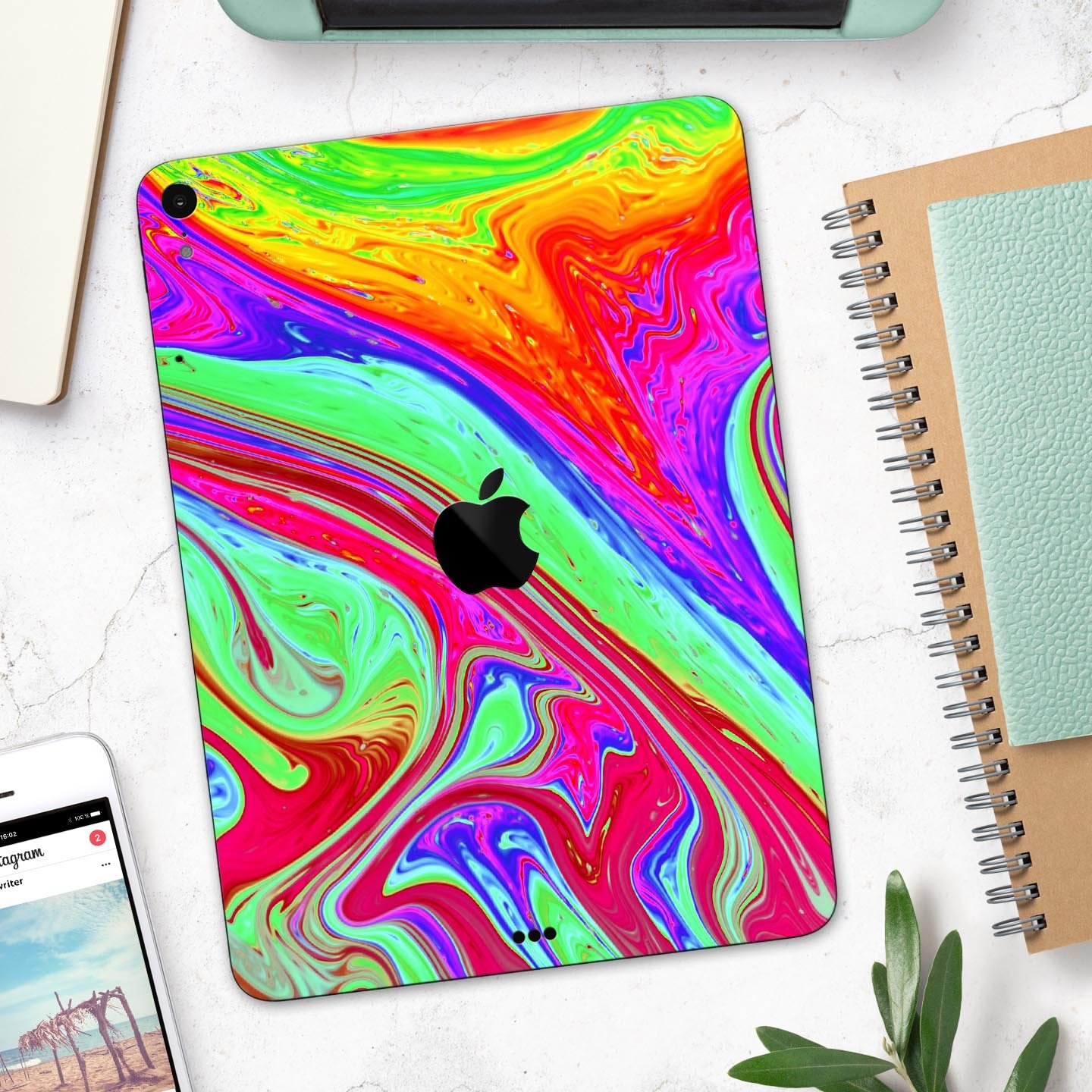 Neon Color Fusion V8 skin decal for Apple iPad Pro, showcasing vibrant colors and sleek design.