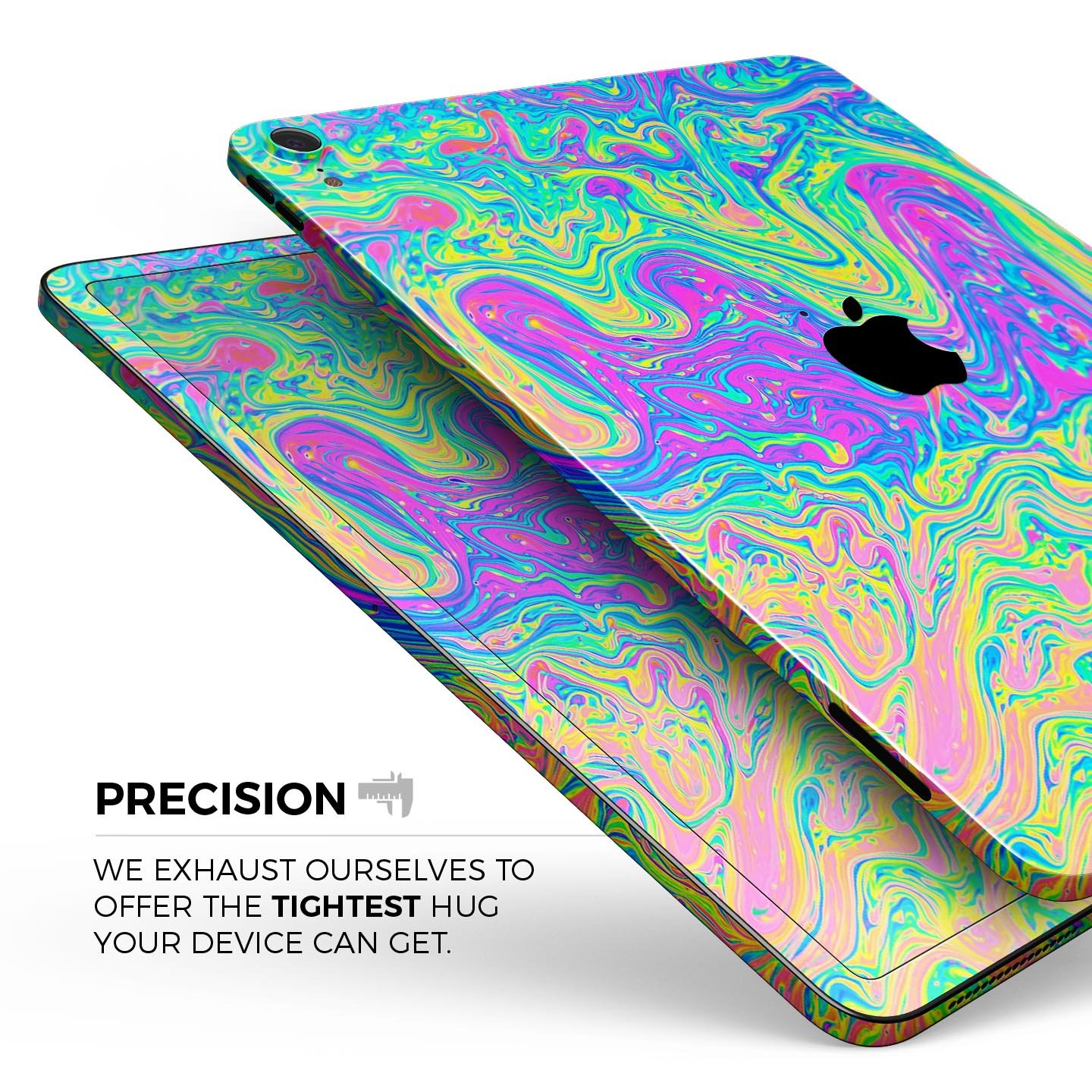 Vibrant Neon Color Swirls full body skin decal for Apple iPad Pro 12.9", showcasing colorful patterns and premium finish.