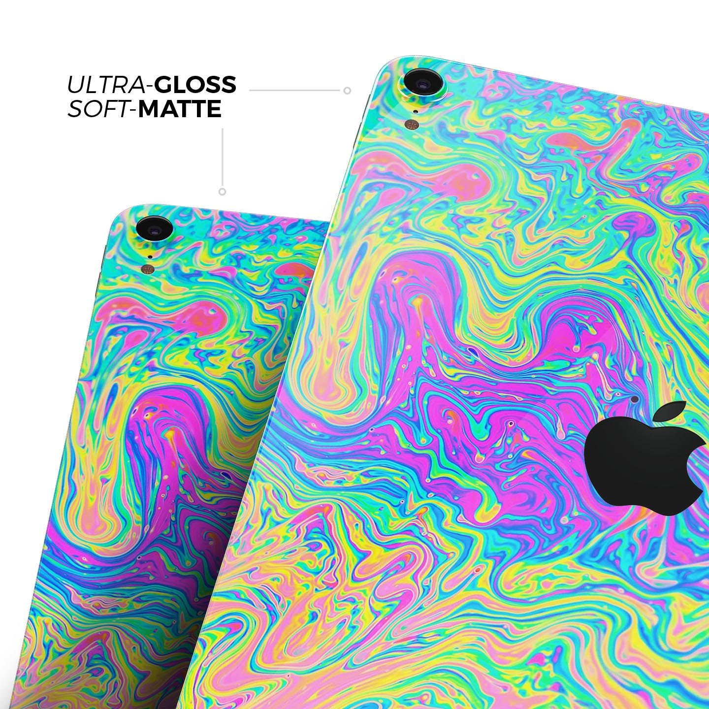 Vibrant Neon Color Swirls full body skin decal for Apple iPad Pro 12.9", showcasing colorful patterns and premium finish.