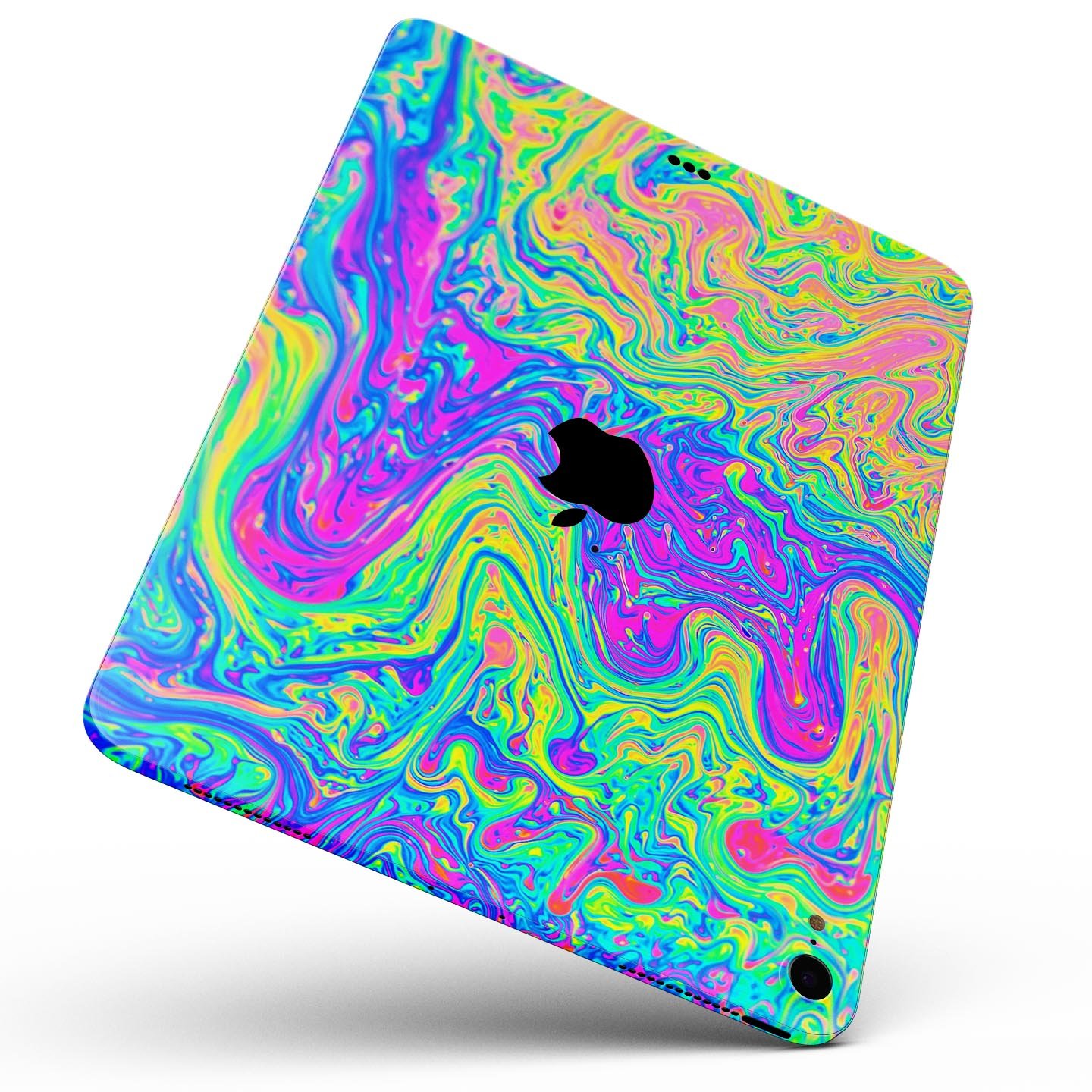 Vibrant Neon Color Swirls full body skin decal for Apple iPad Pro 12.9", showcasing colorful patterns and premium finish.