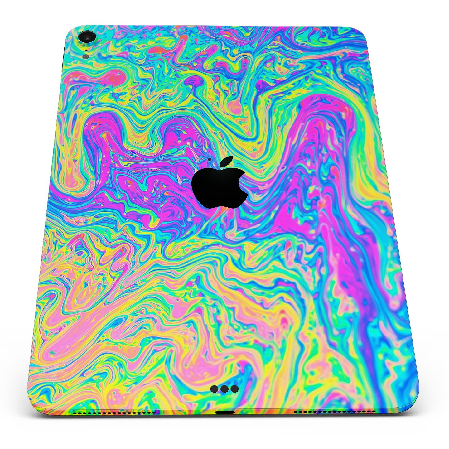 Vibrant Neon Color Swirls full body skin decal for Apple iPad Pro 12.9", showcasing colorful patterns and premium finish.