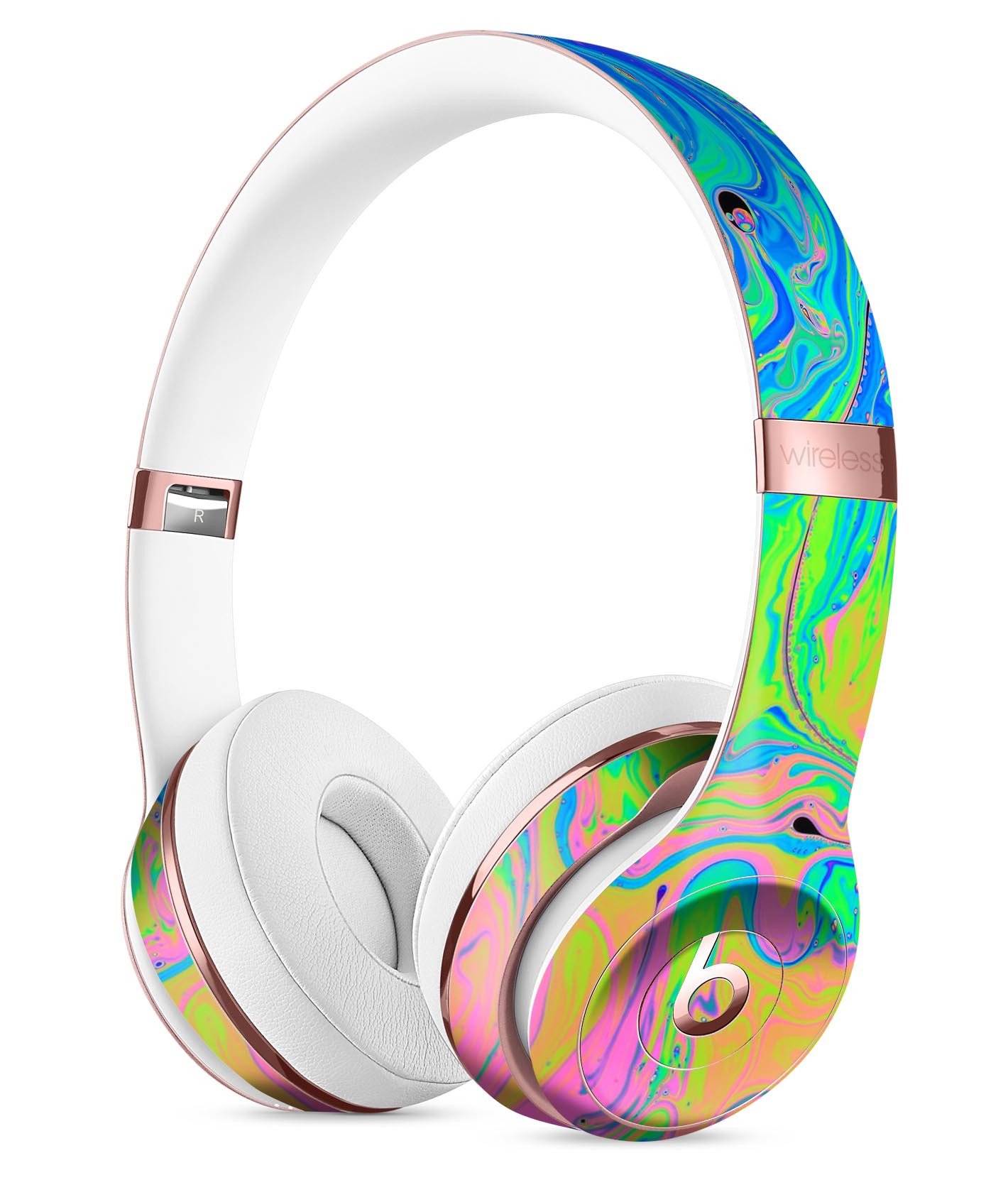 Neon Color Swirls Full-Body Skin Kit for Beats by Dre Solo 3, showcasing vibrant colors and sleek design.