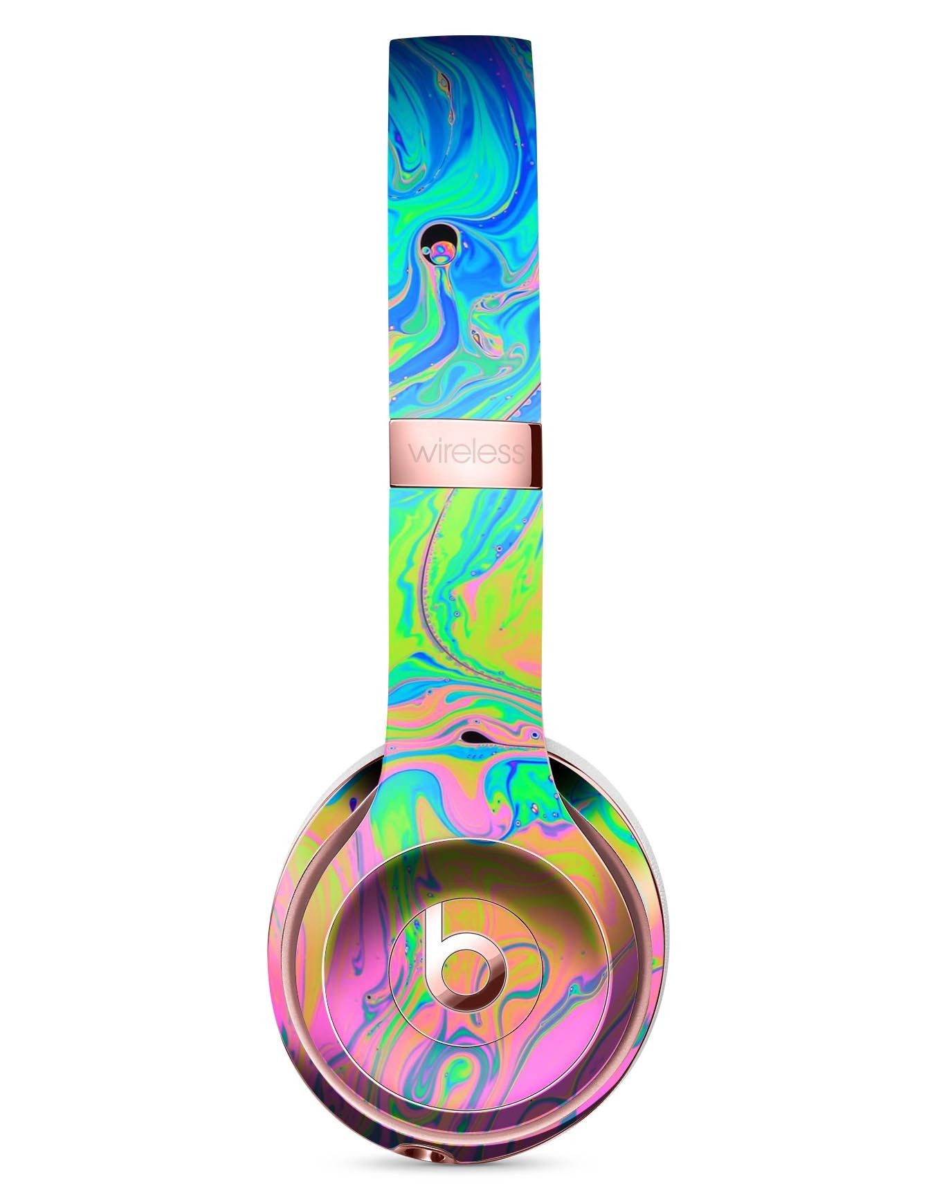 Neon Color Swirls Full-Body Skin Kit for Beats by Dre Solo 3, showcasing vibrant colors and sleek design.