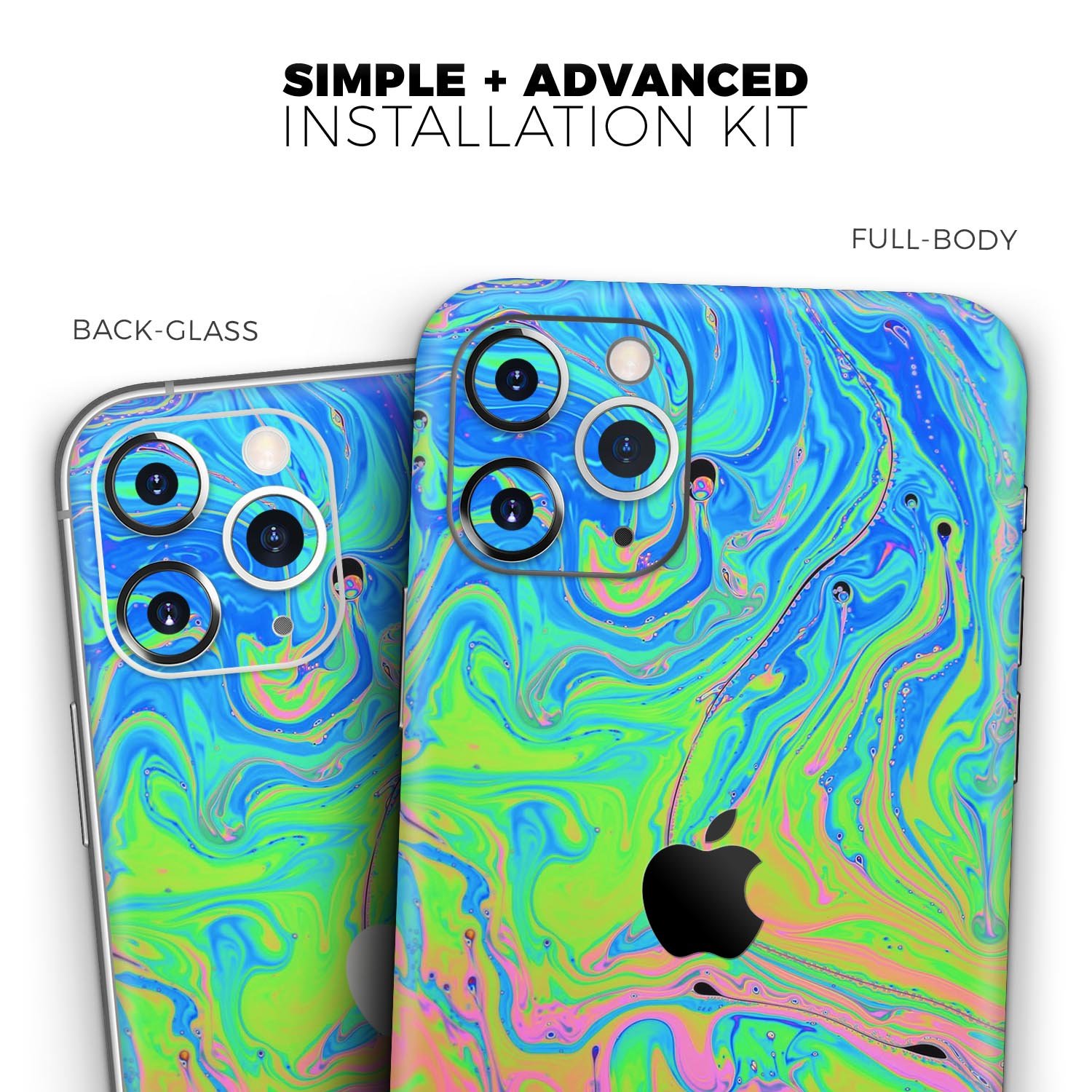 Vibrant Neon Color Swirls skin for Apple iPhone 14 and 13, showcasing a colorful design that enhances device aesthetics.