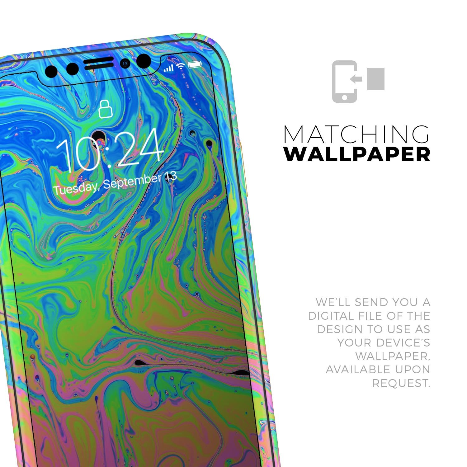 Vibrant Neon Color Swirls skin for Apple iPhone 14 and 13, showcasing a colorful design that enhances device aesthetics.