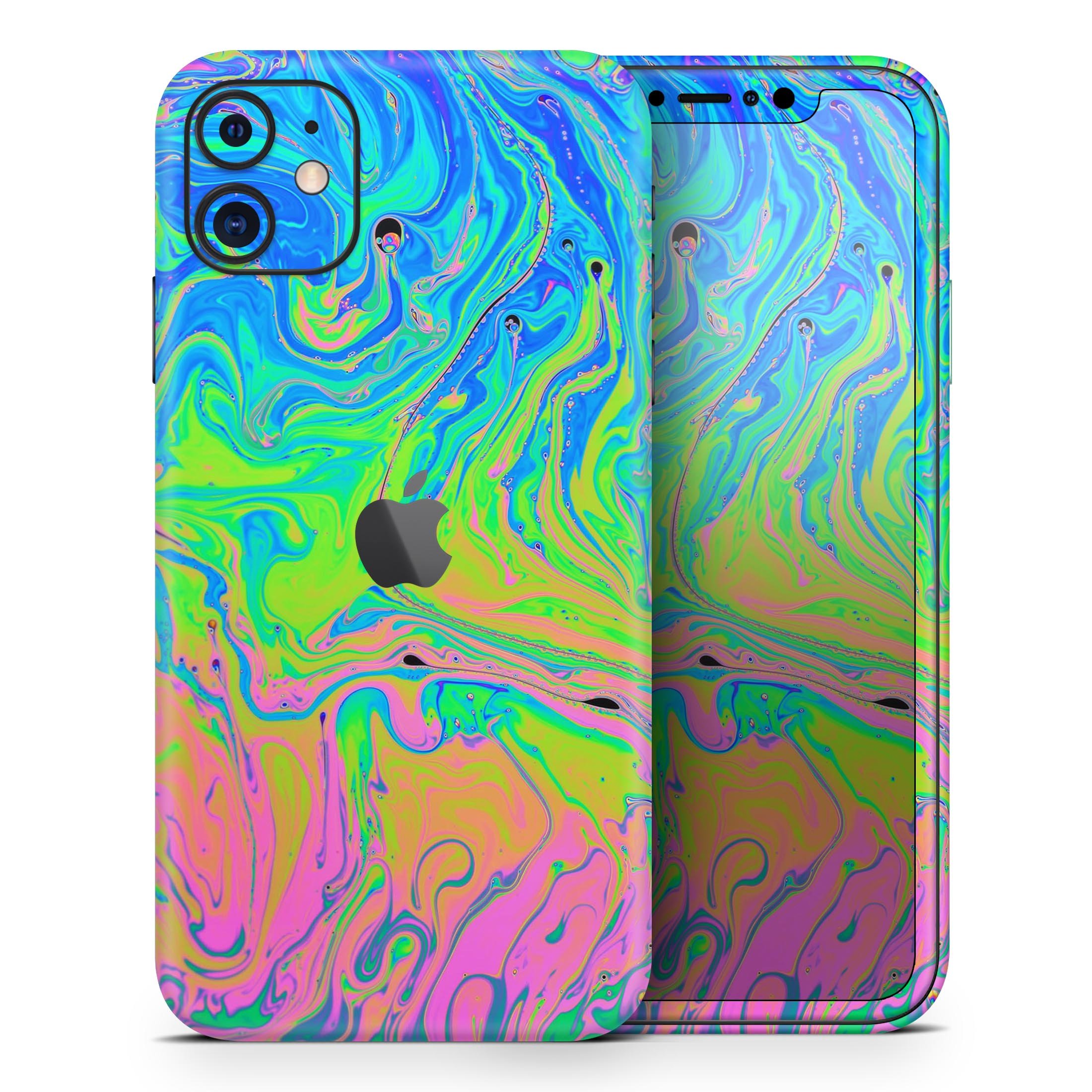 Vibrant Neon Color Swirls skin for Apple iPhone 14 and 13, showcasing a colorful design that enhances device aesthetics.