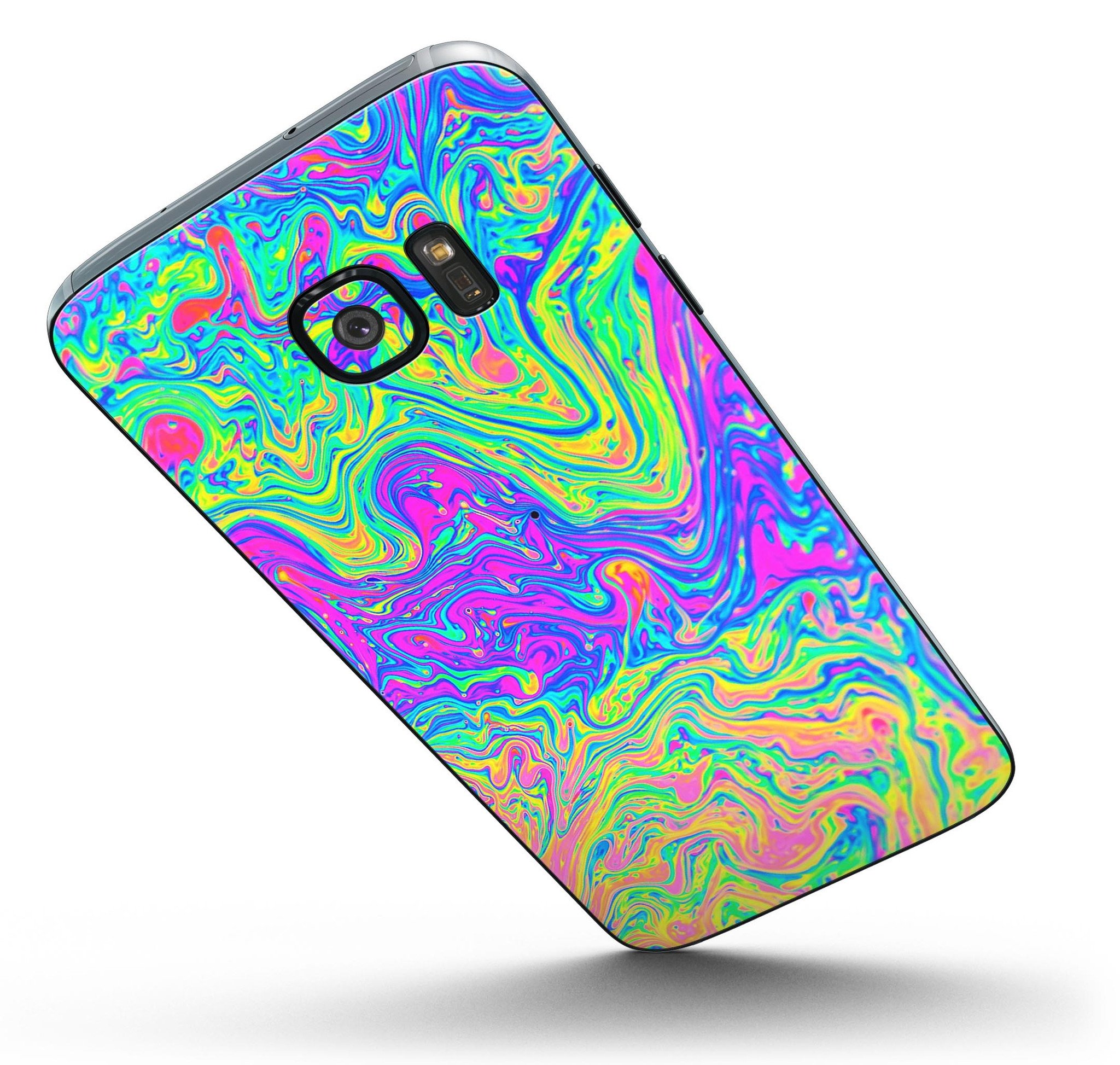 Neon Color Swirls V2 skin kit for Samsung Galaxy S7, showcasing vibrant colors and stylish design.