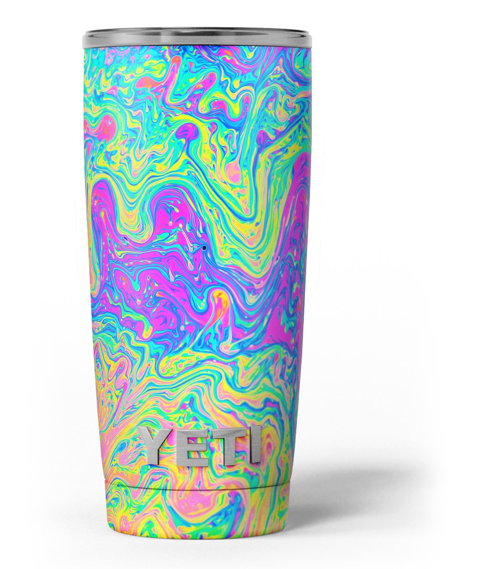 Neon Color Swirls V2 skin decal vinyl wrap kit for Yeti Cooler, showcasing vibrant colors and unique design.