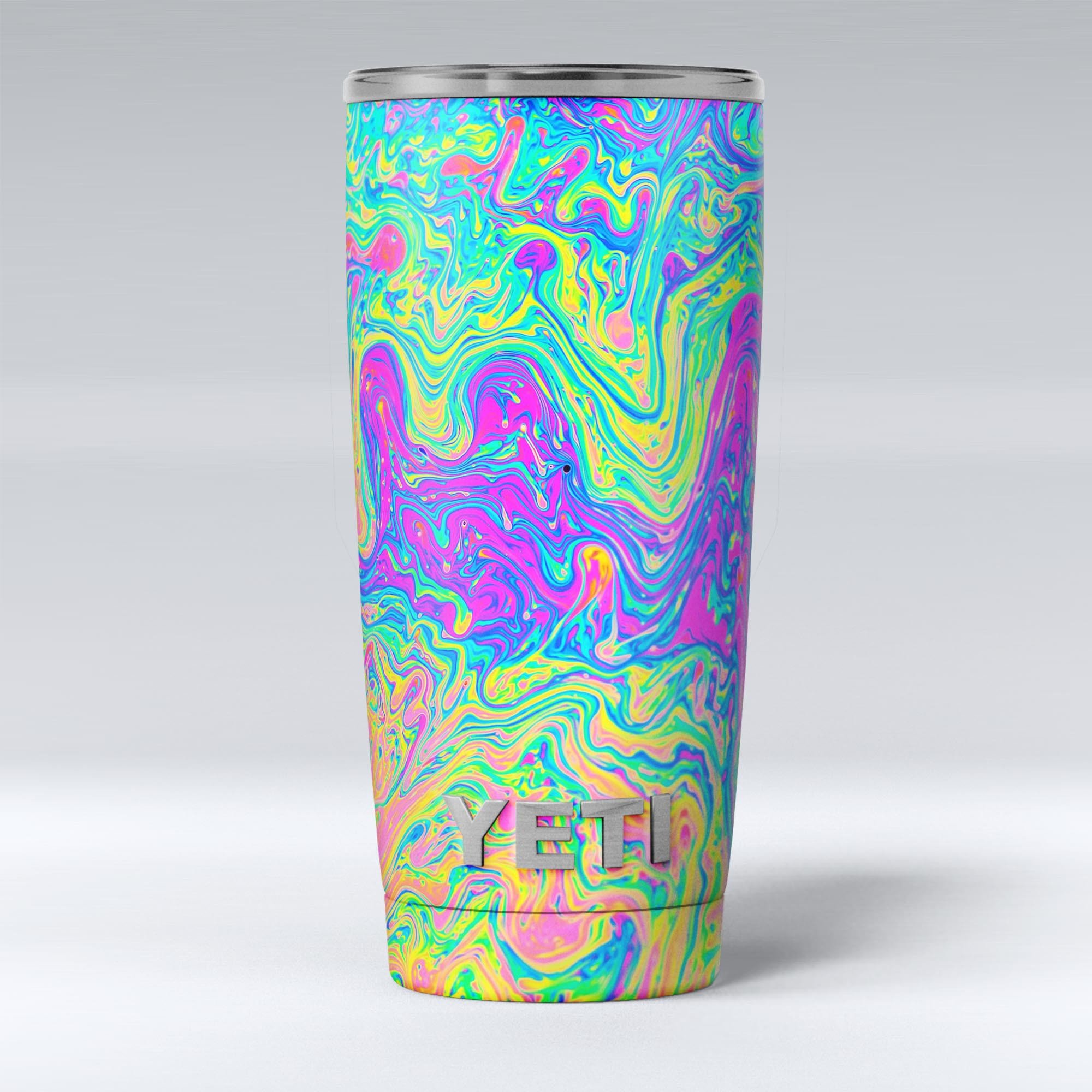 Neon Color Swirls V2 skin decal vinyl wrap kit for Yeti Cooler, showcasing vibrant colors and unique design.