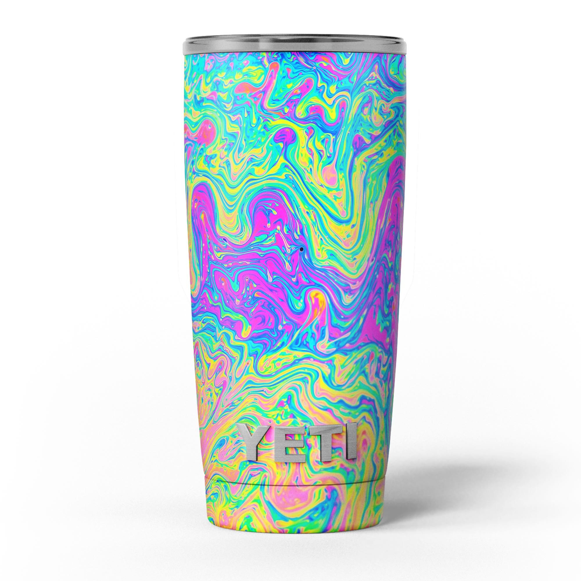 Neon Color Swirls V2 skin decal vinyl wrap kit for Yeti Cooler, showcasing vibrant colors and unique design.