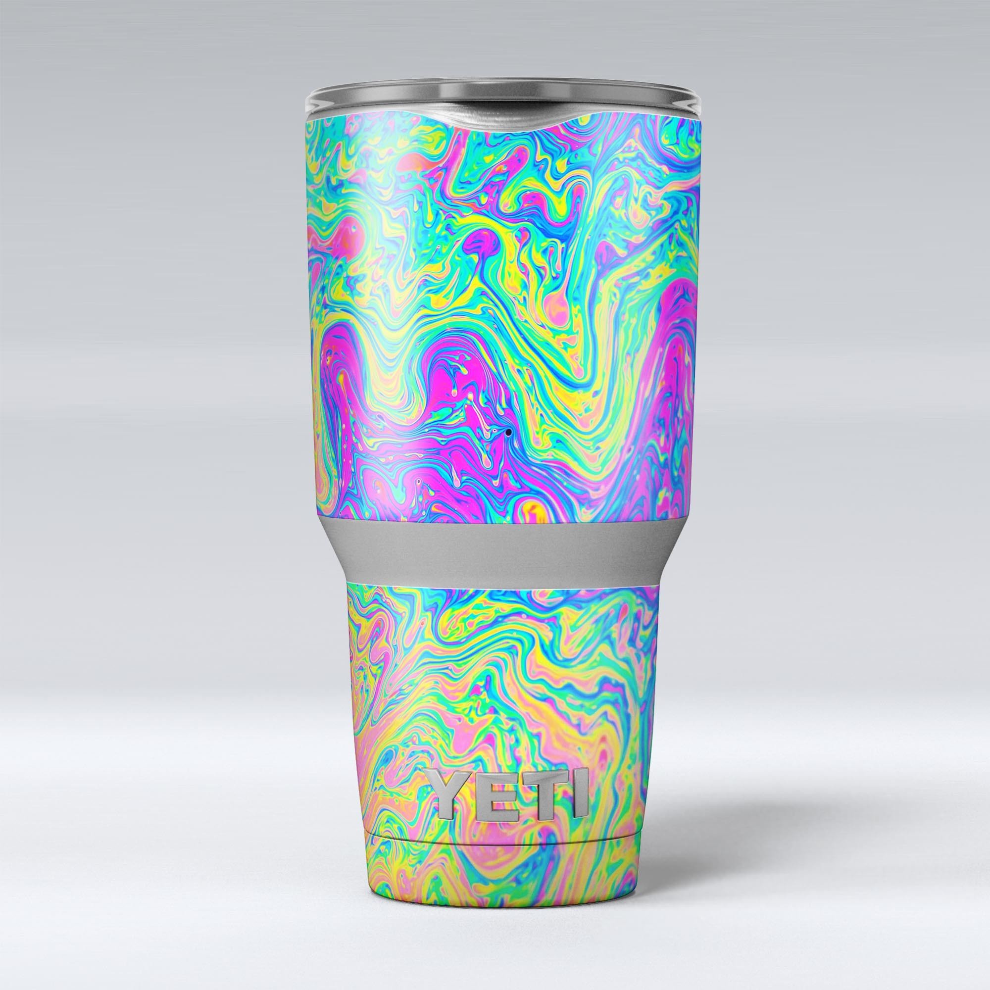 Neon Color Swirls V2 skin decal vinyl wrap kit for Yeti Cooler, showcasing vibrant colors and unique design.