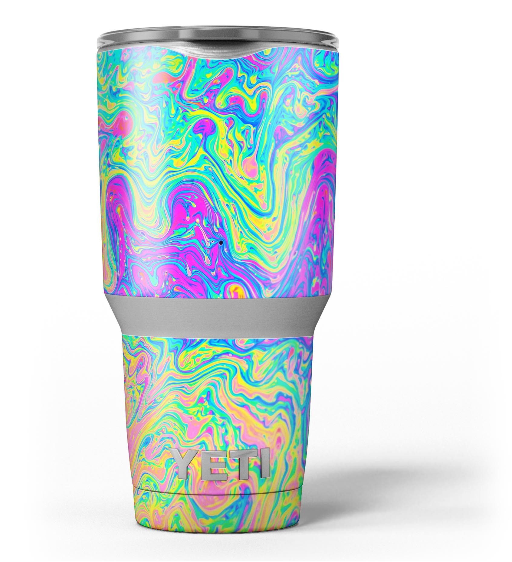 Neon Color Swirls V2 skin decal vinyl wrap kit for Yeti Cooler, showcasing vibrant colors and unique design.