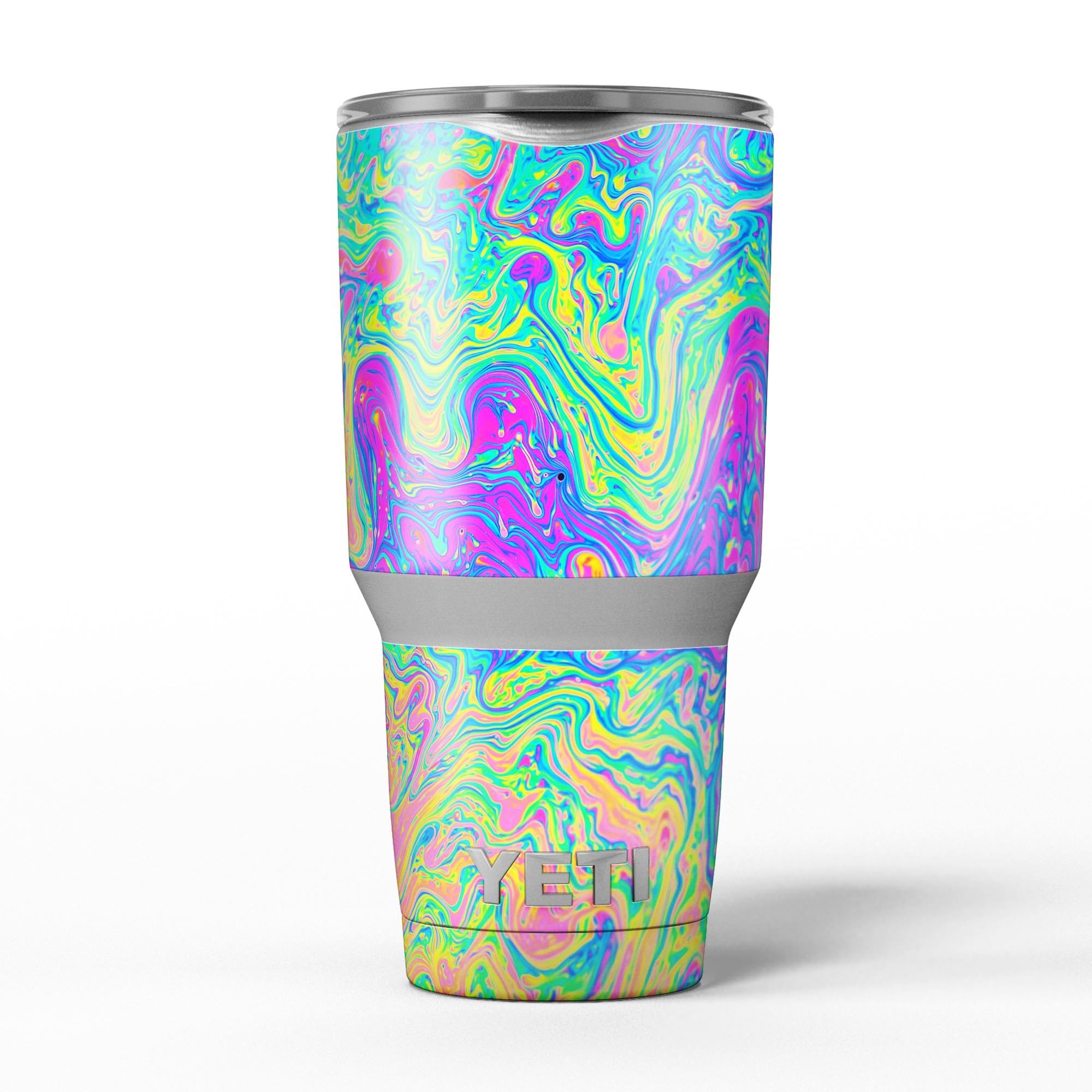 Neon Color Swirls V2 skin decal vinyl wrap kit for Yeti Cooler, showcasing vibrant colors and unique design.